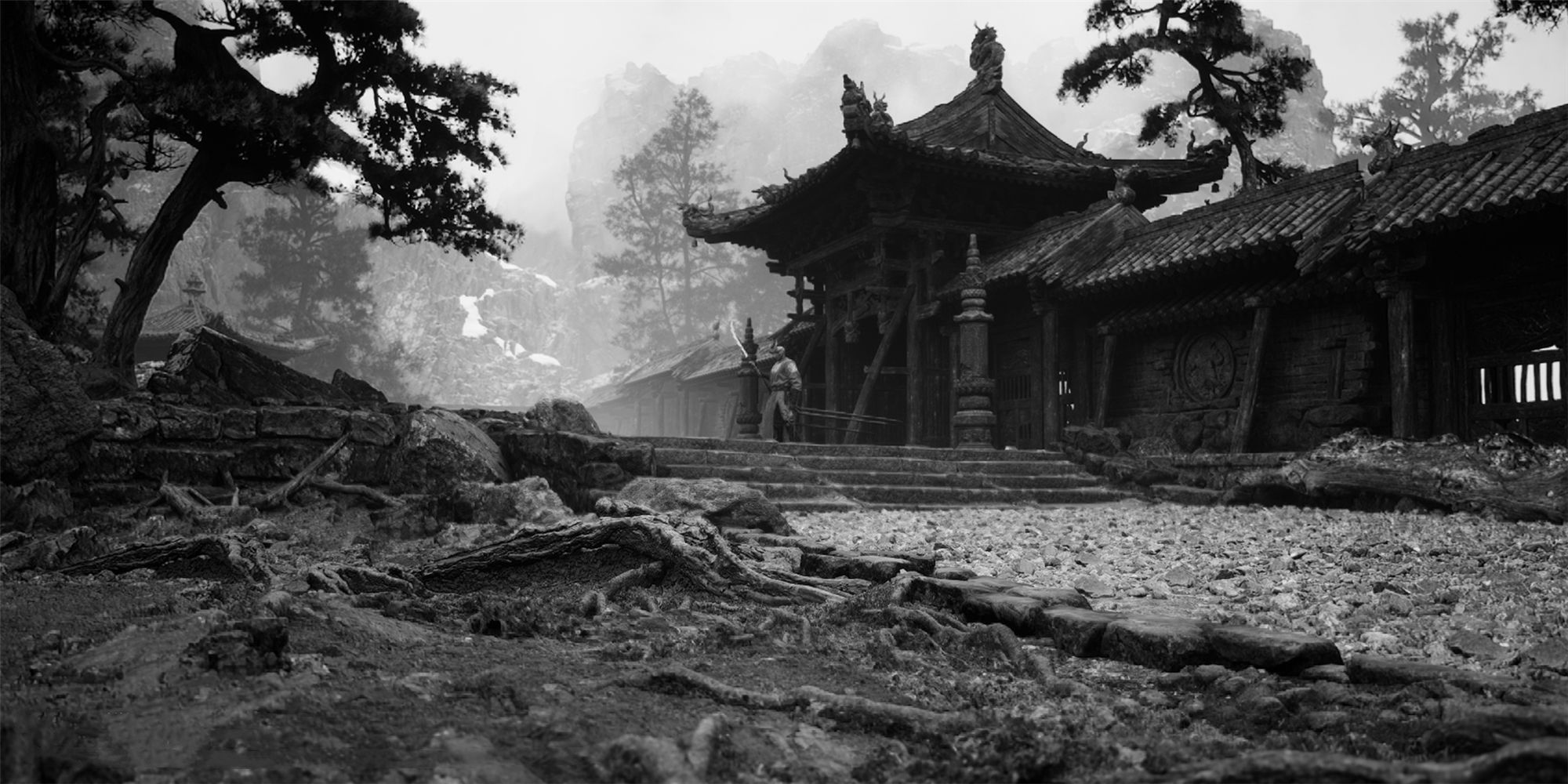 General 2000x1000 Black Myth: Wukong architecture video game art video games monochrome