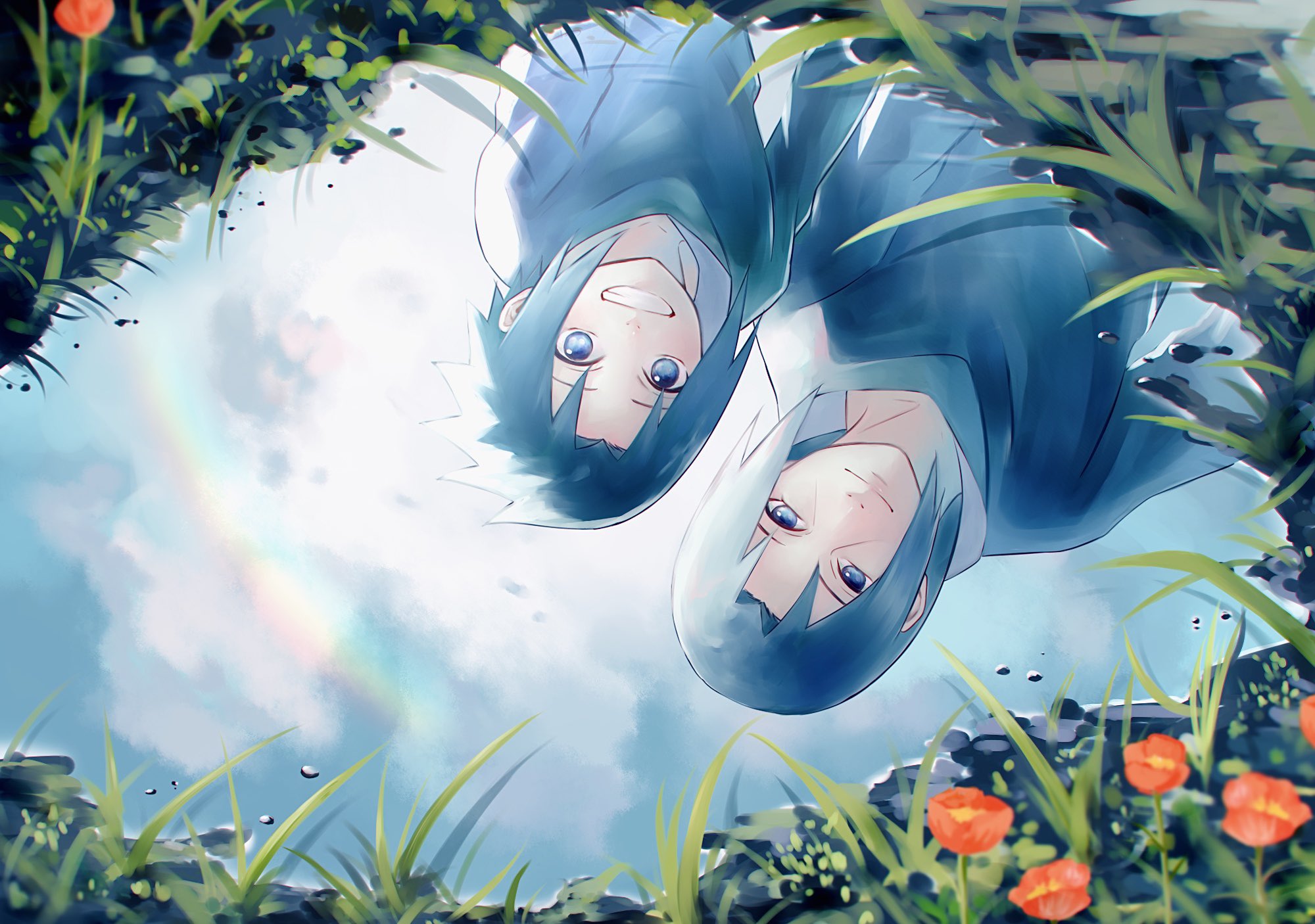 Anime 2000x1406 Naruto (anime) Uchiha Sasuke Uchiha Itachi brothers reflection anime boys
