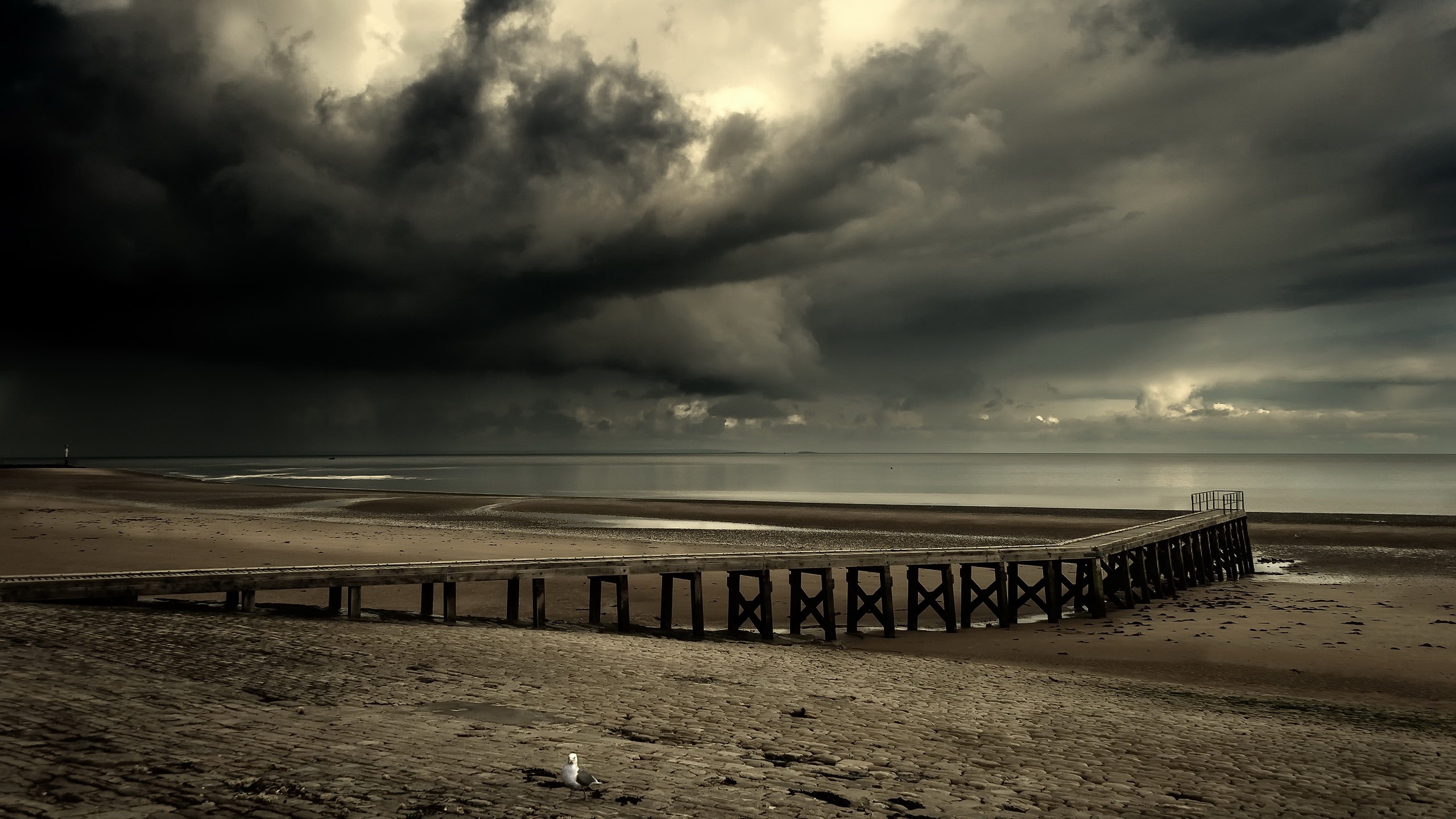 General 2560x1440 nature coast beach dark outdoors sky clouds pier