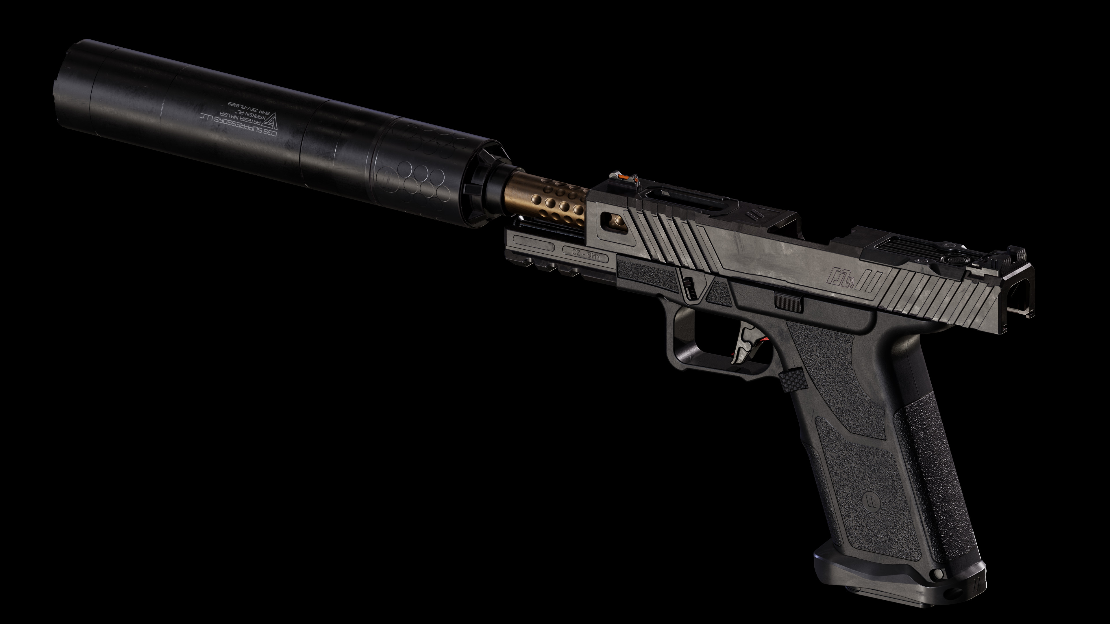 General 3840x2160 pistol black background suppressors CGI minimalism Niels Couvreur ArtStation