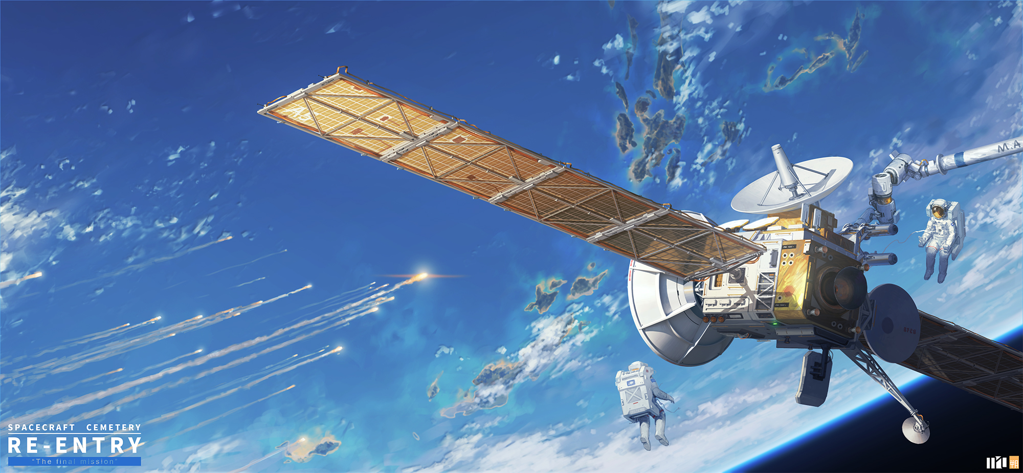 Anime 2000x924 artwork sky satellite space