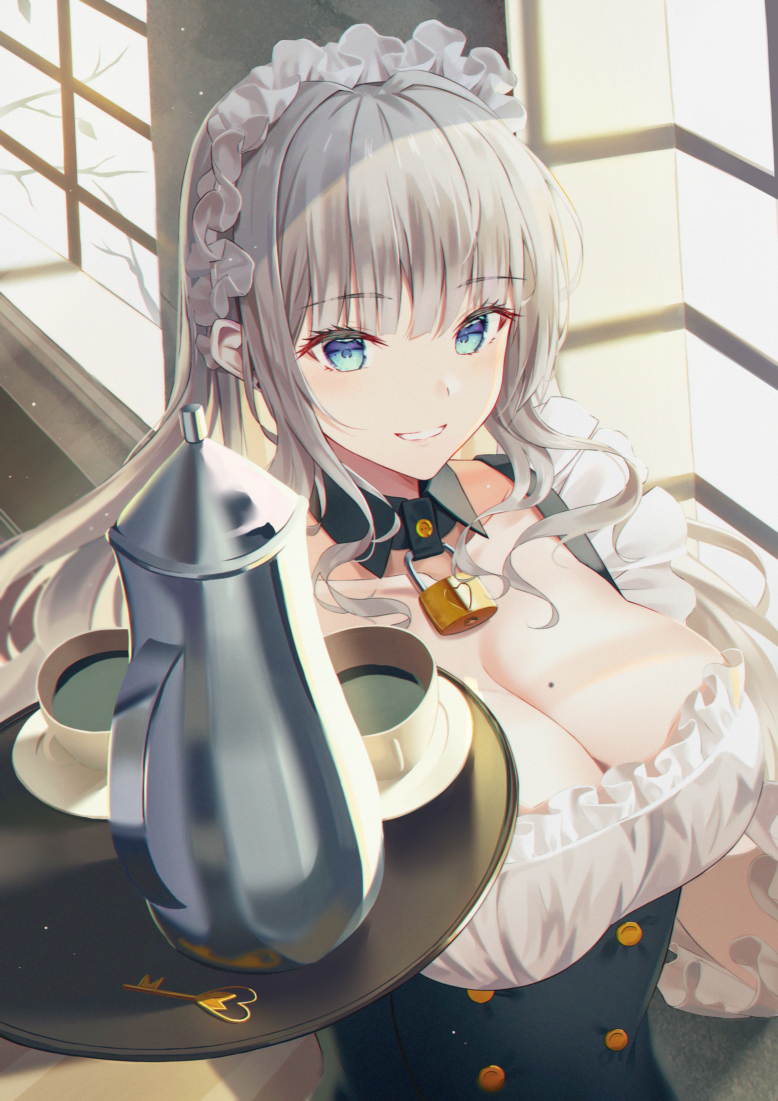 Anime 2480x3508 anime anime girls cleavage big boobs maid maid outfit tea