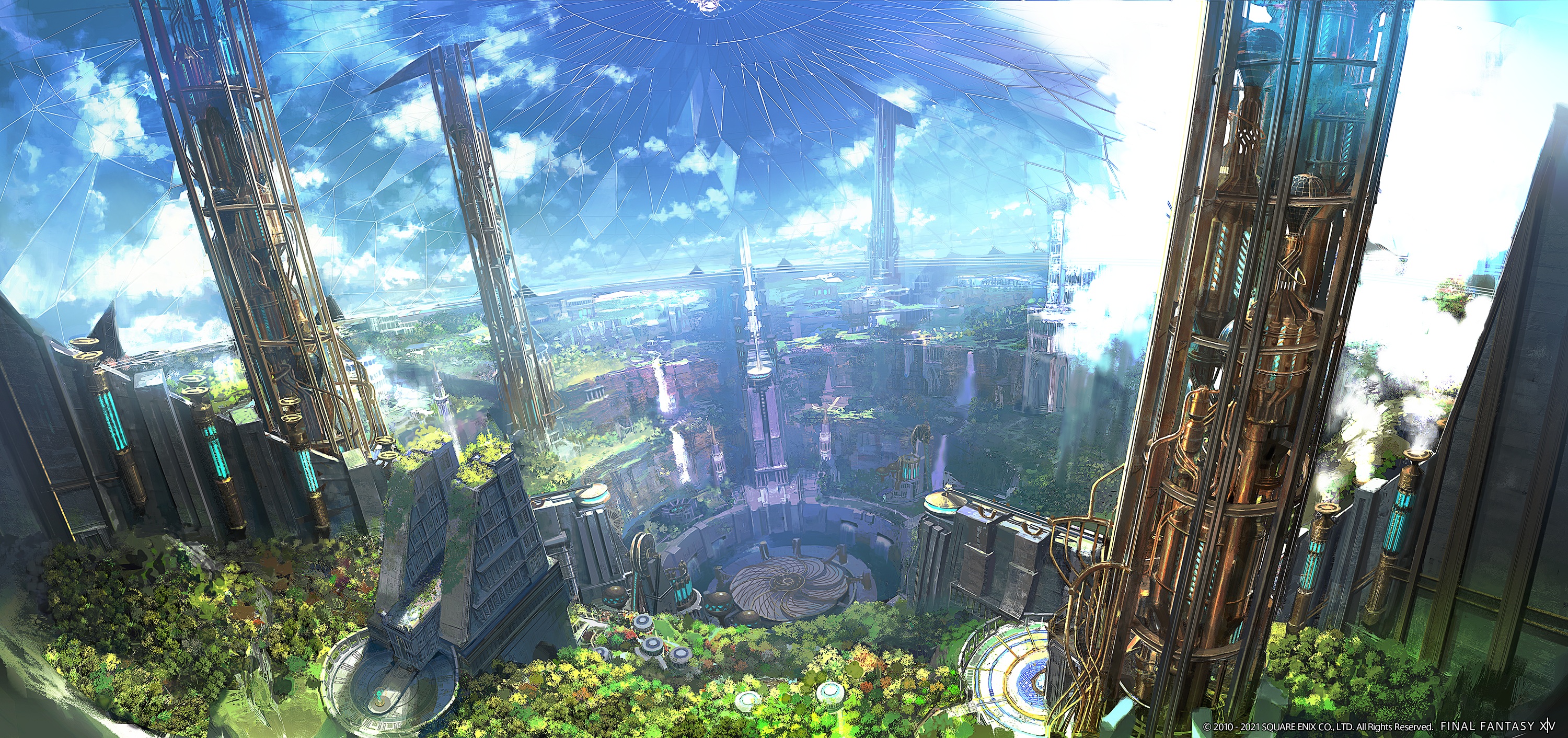 General 3000x1412 moescape fantasy city fantasy architecture video games video game art Square Enix Final Fantasy XIV: A Realm Reborn