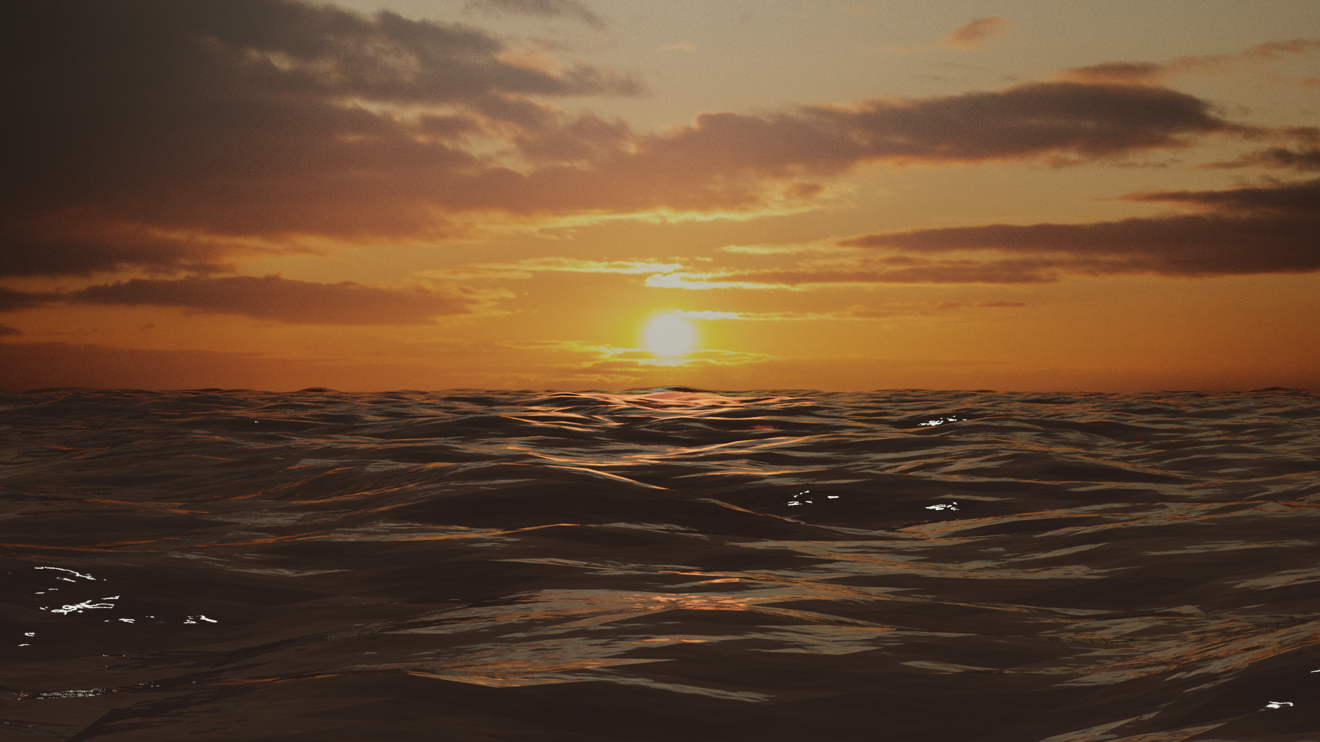 General 1920x1080 Sun sunset water clouds CGI sea