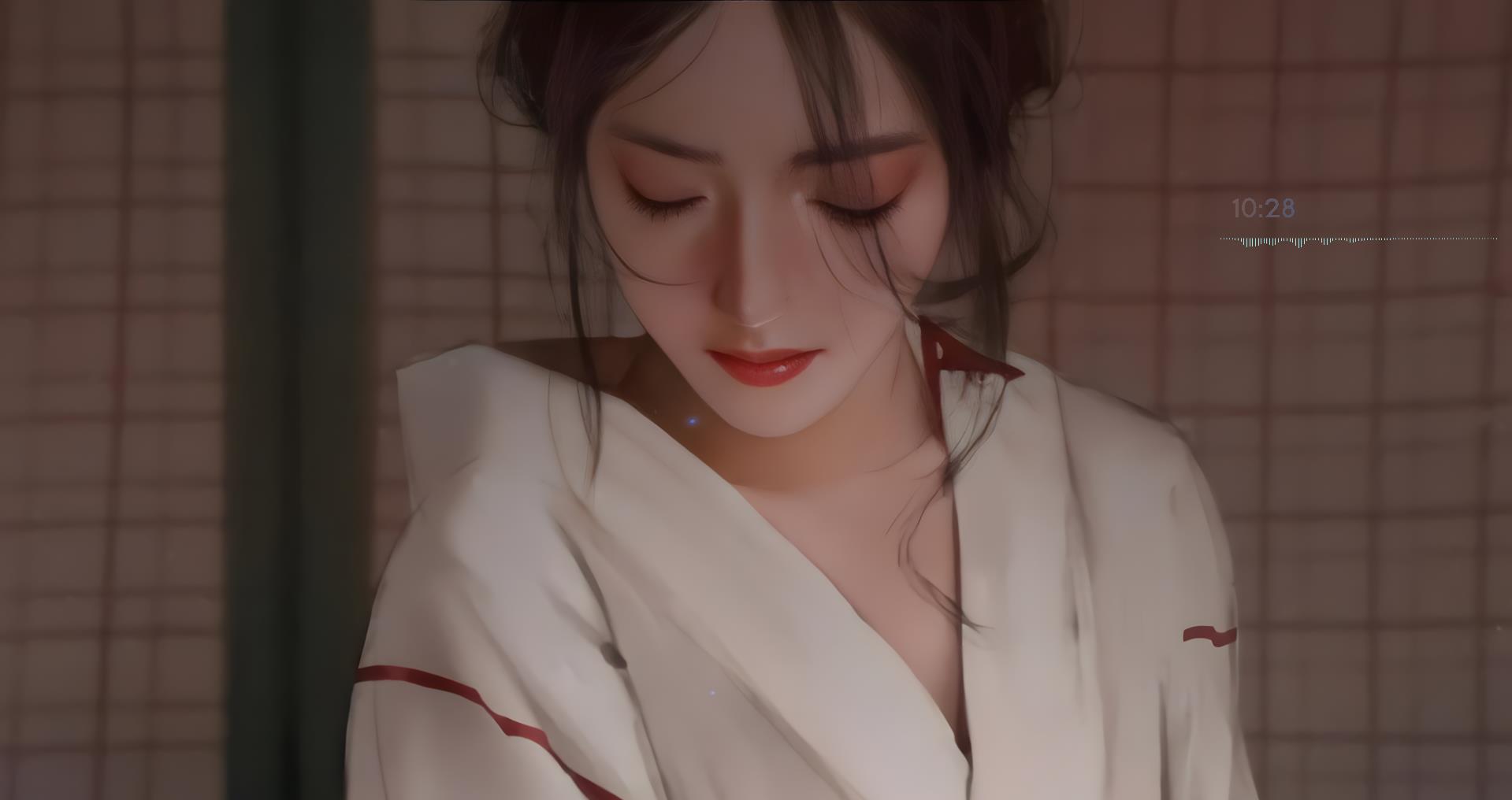 Anime 1919x1016 red lipstick kimono Asian women artwork