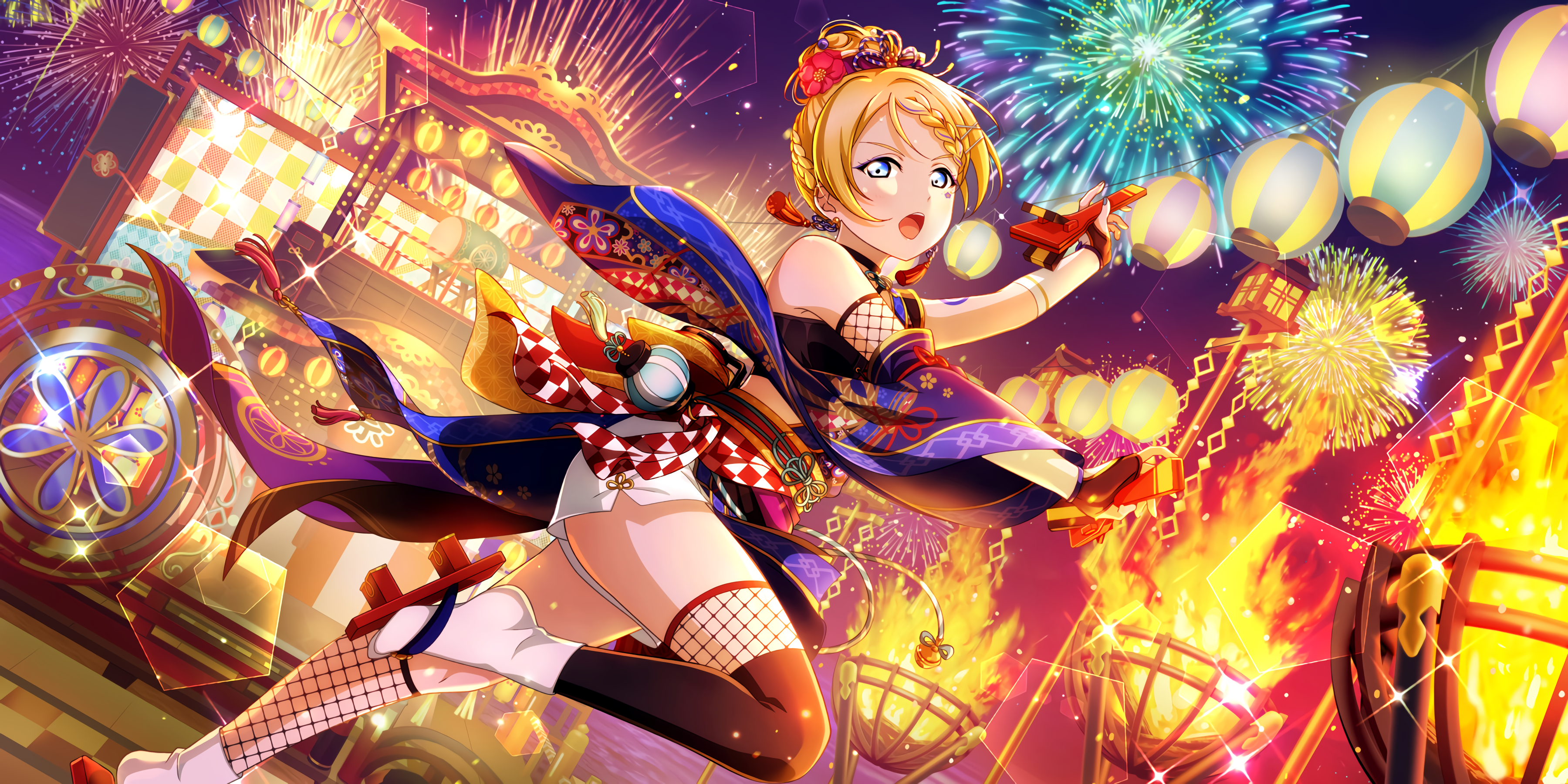 Anime 3600x1800 Ayase Eli Love Live! anime anime girls fireworks colorful
