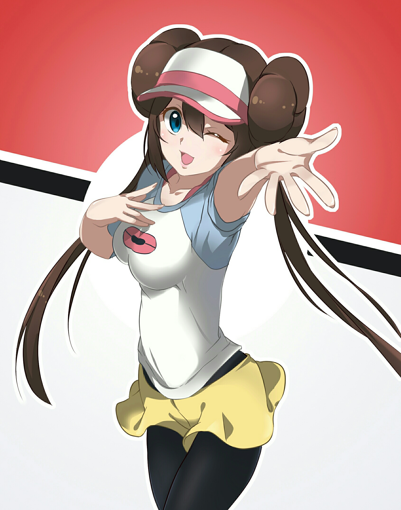 Anime 1690x2148 anime anime girls Pokémon Rosa (Pokémon) long hair twintails brunette solo artwork digital art fan art hat