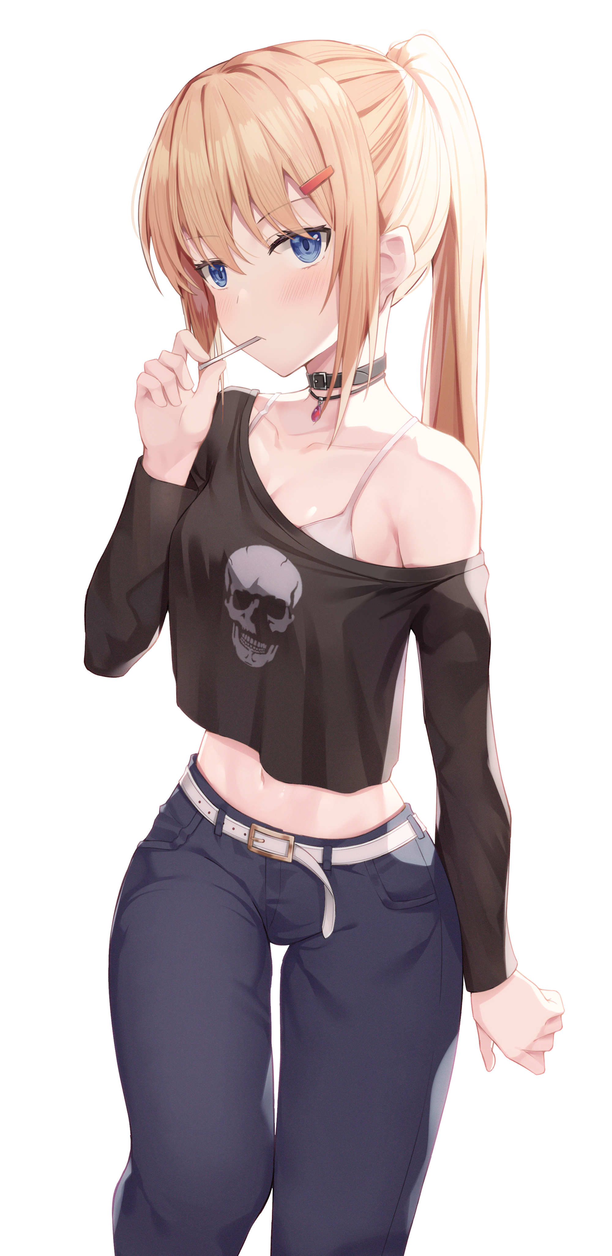 Anime 2000x4100 anime anime girls digital art petite Pixiv 2D artwork portrait portrait display looking at viewer belly belly button blonde