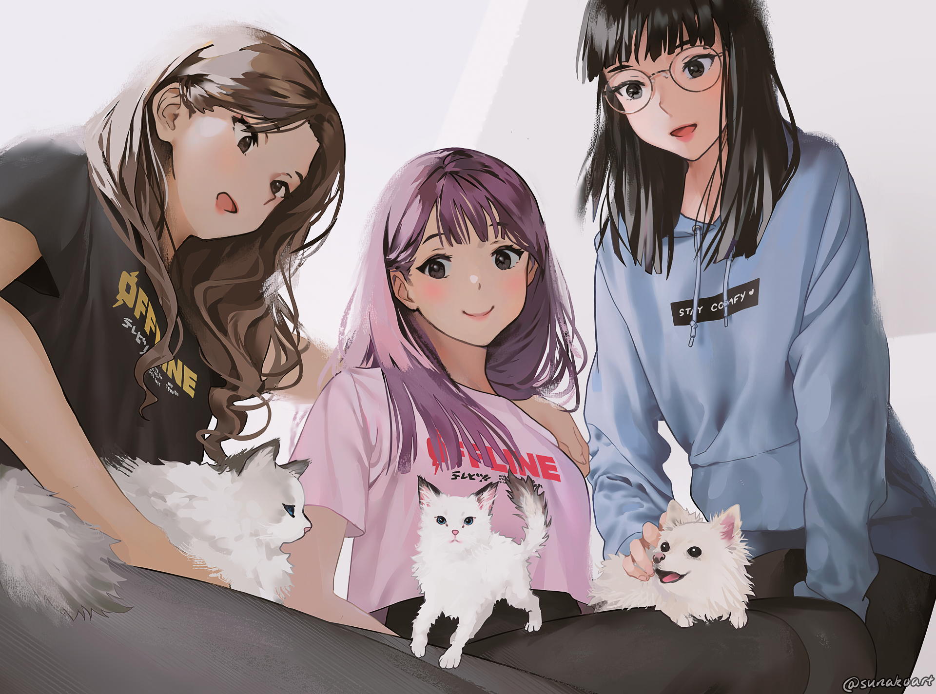 Anime 1920x1424 anime anime girls original characters cats