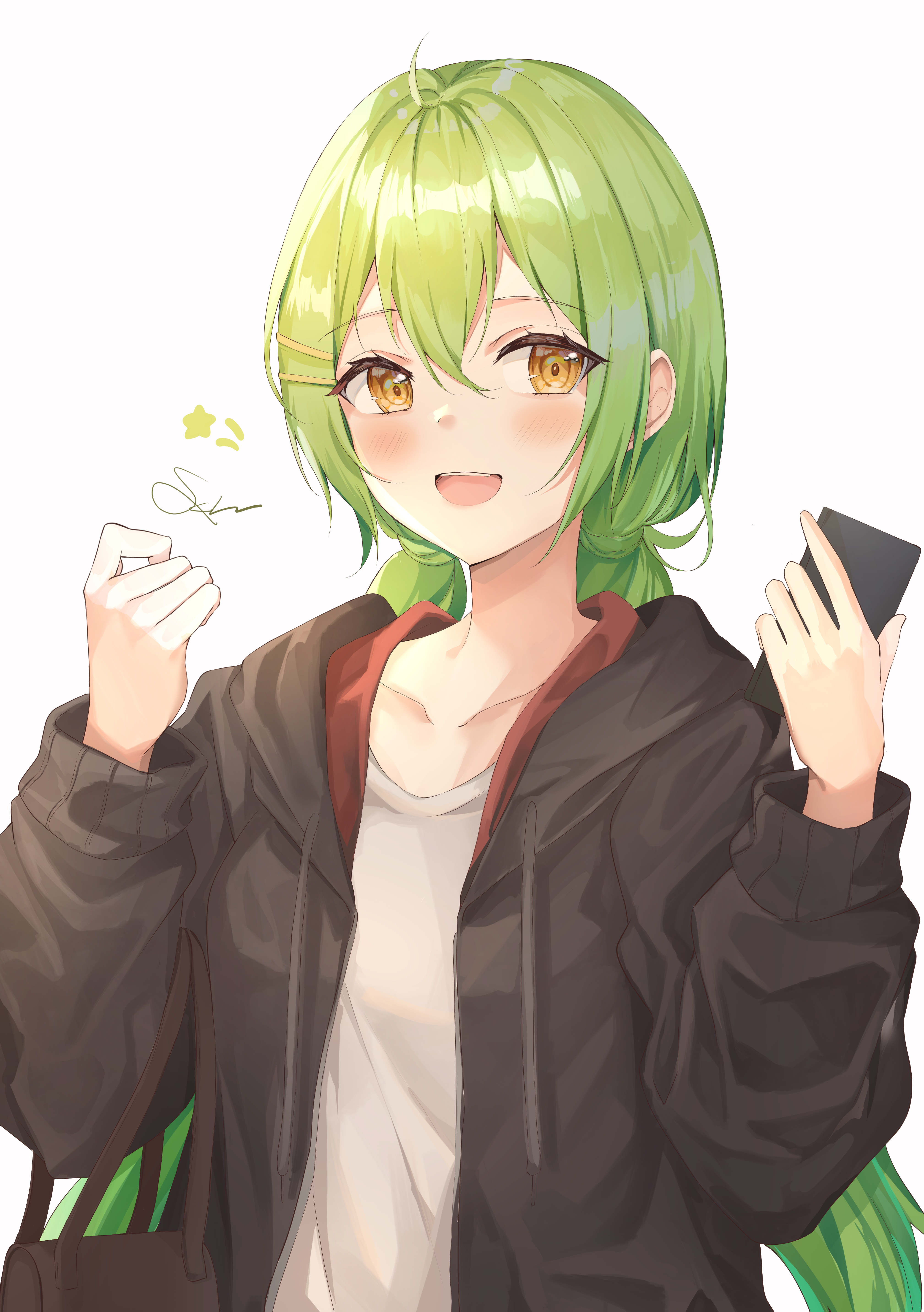 Anime 4036x5730 2D anime anime girls digital art Pixiv green hair yellow eyes looking at viewer open mouth
