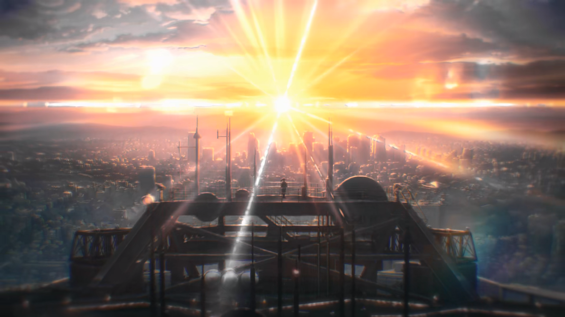 Anime 1920x1080 sunset morning city Tenki no Ko