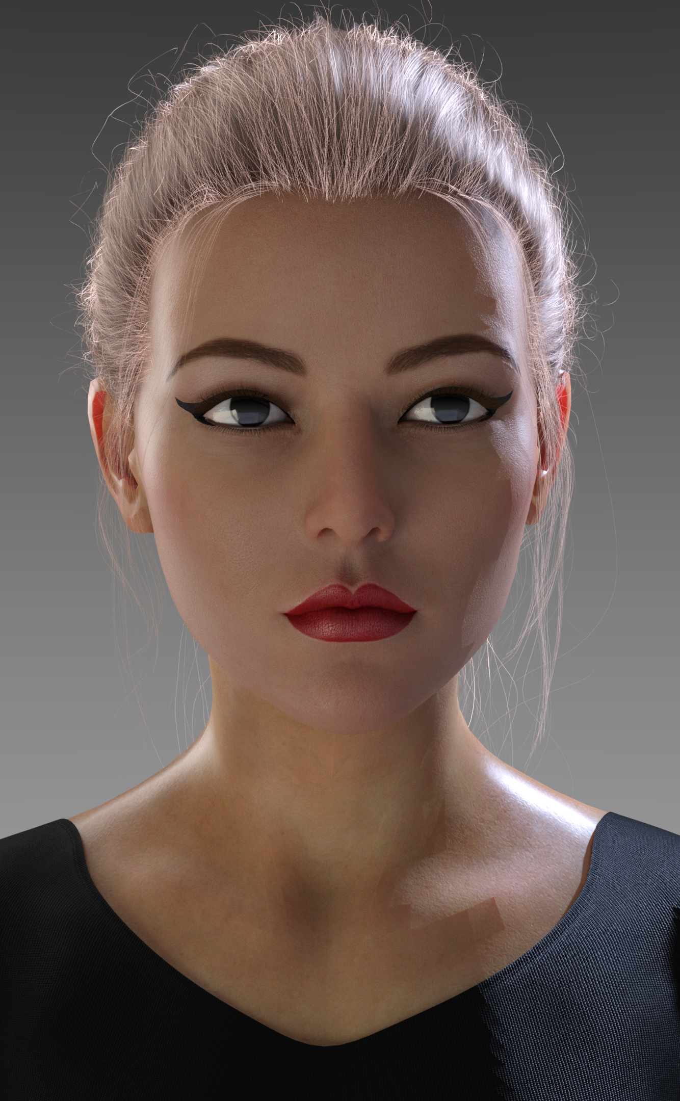 Anime 1334x2160 Daz 3D women portrait face digital art CGI red lipstick gray background