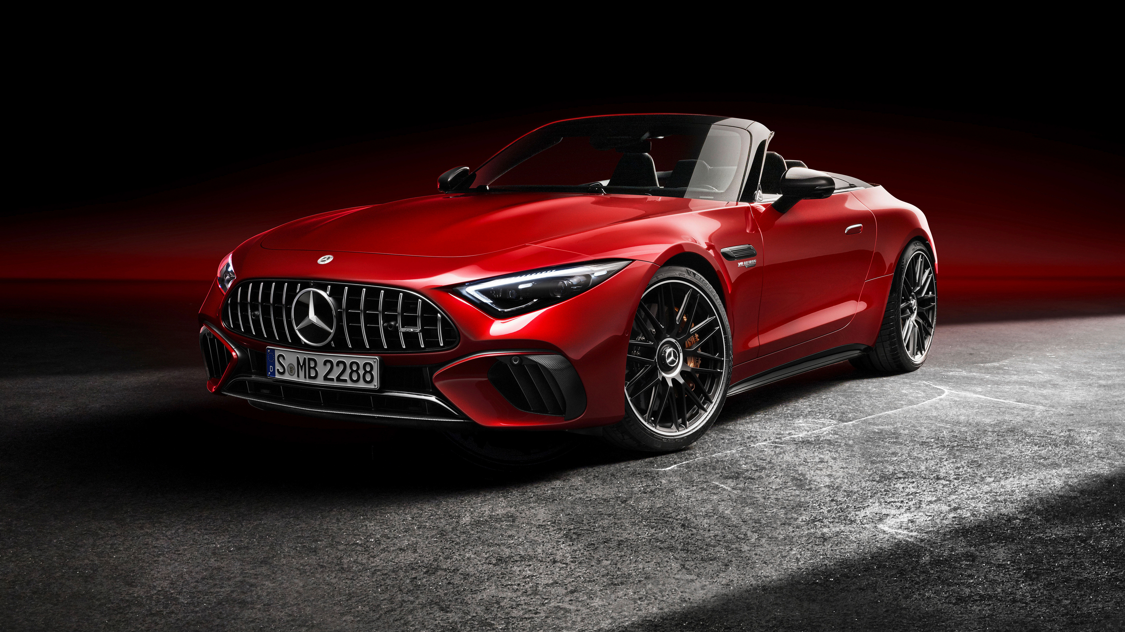 General 3840x2160 sports car red cars vehicle Mercedes-Benz car Mercedes-AMG SL numbers red background convertible German cars