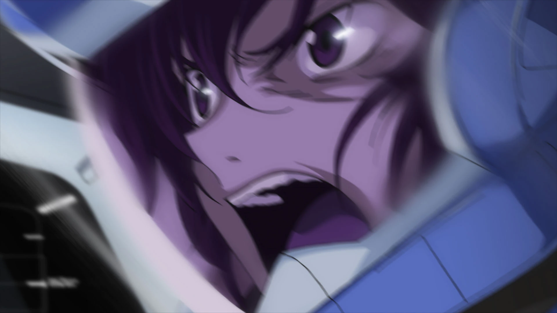 Anime 1920x1080 Mobile Suit Gundam 00 anime face angry closeup open mouth purple hair purple eyes Setsuna F. Seiei