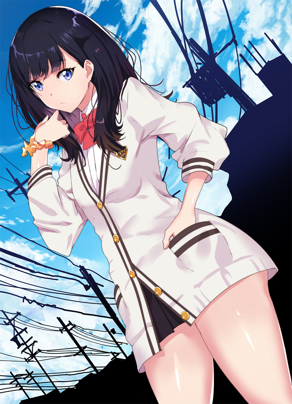 Anime 1000x1383 anime anime girls SSSS.GRIDMAN Takarada Rikka school uniform dark hair blue eyes
