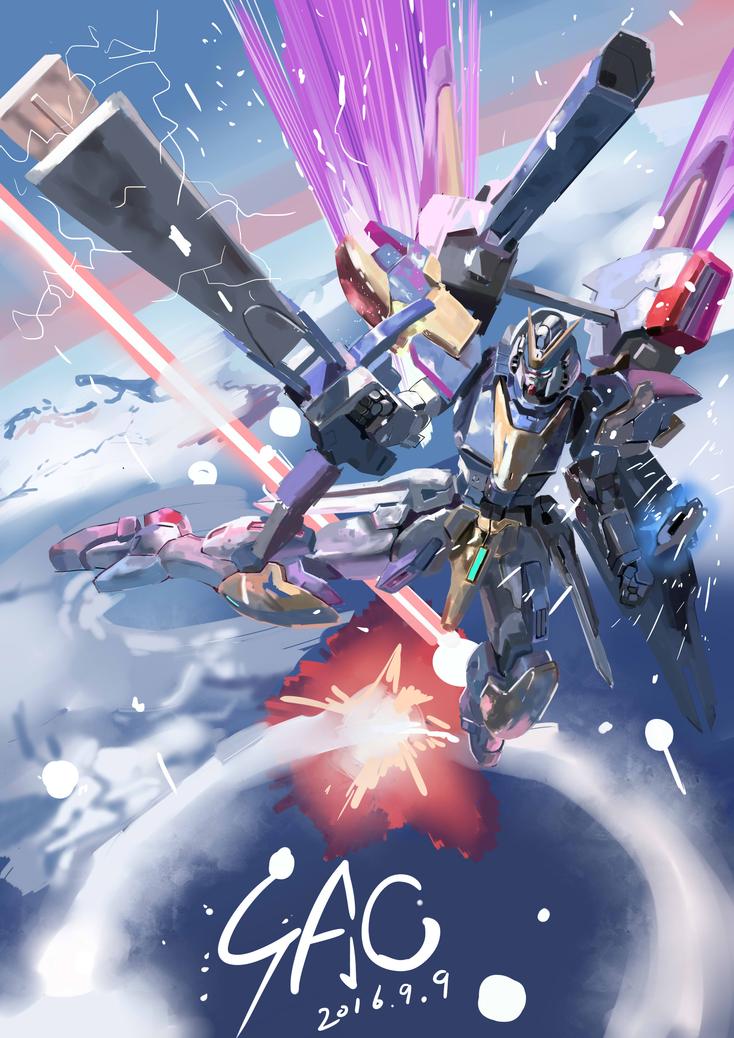 Anime 2480x3507 anime Gundam V2 Assault Buster Gundam Mobile Suit V Gundam Super Robot Taisen digital art artwork fan art mechs