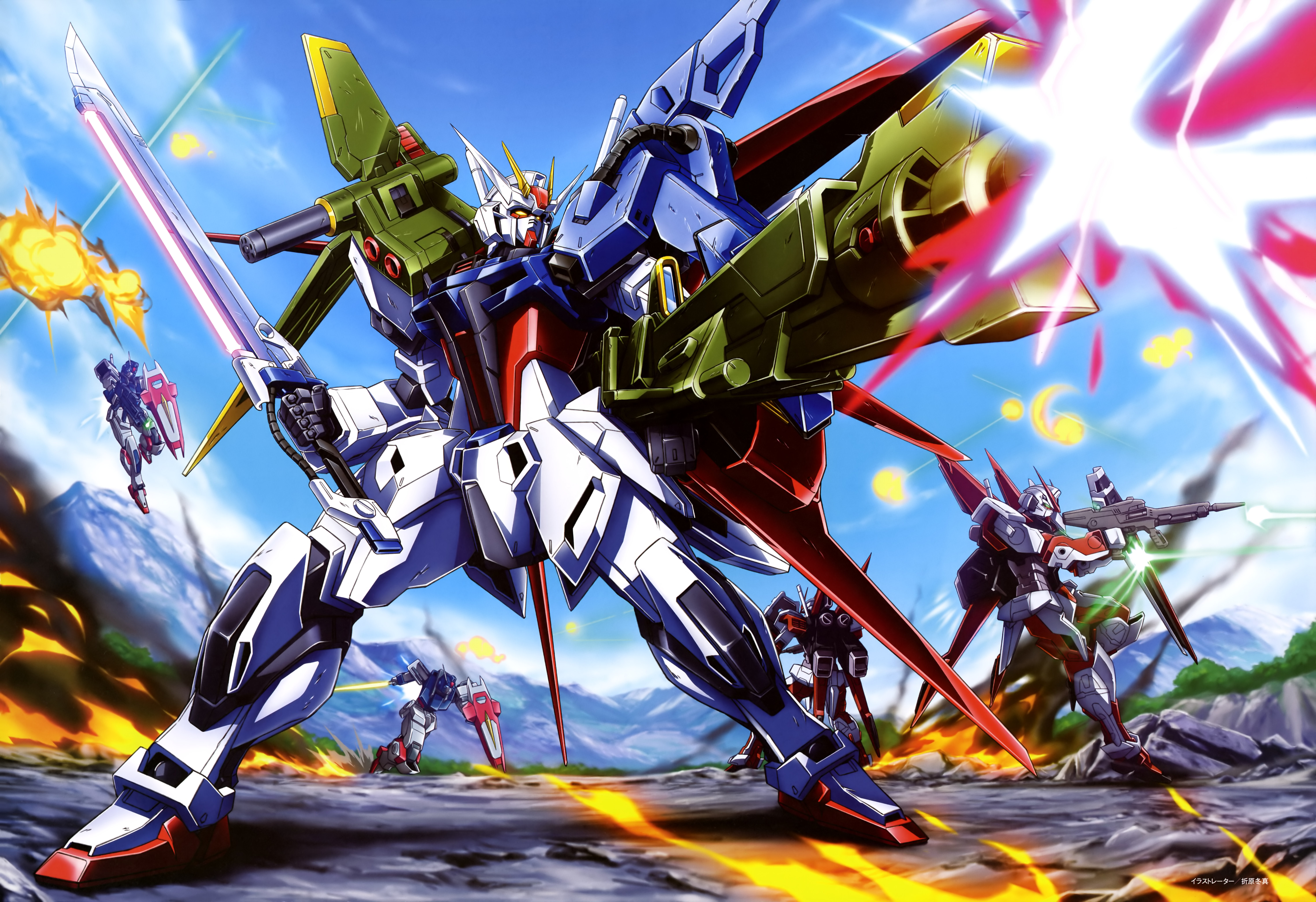 Anime 5975x4097 anime Gundam Super Robot Taisen Mobile Suit Gundam SEED Perfect Strike Gundam digital art artwork mechs