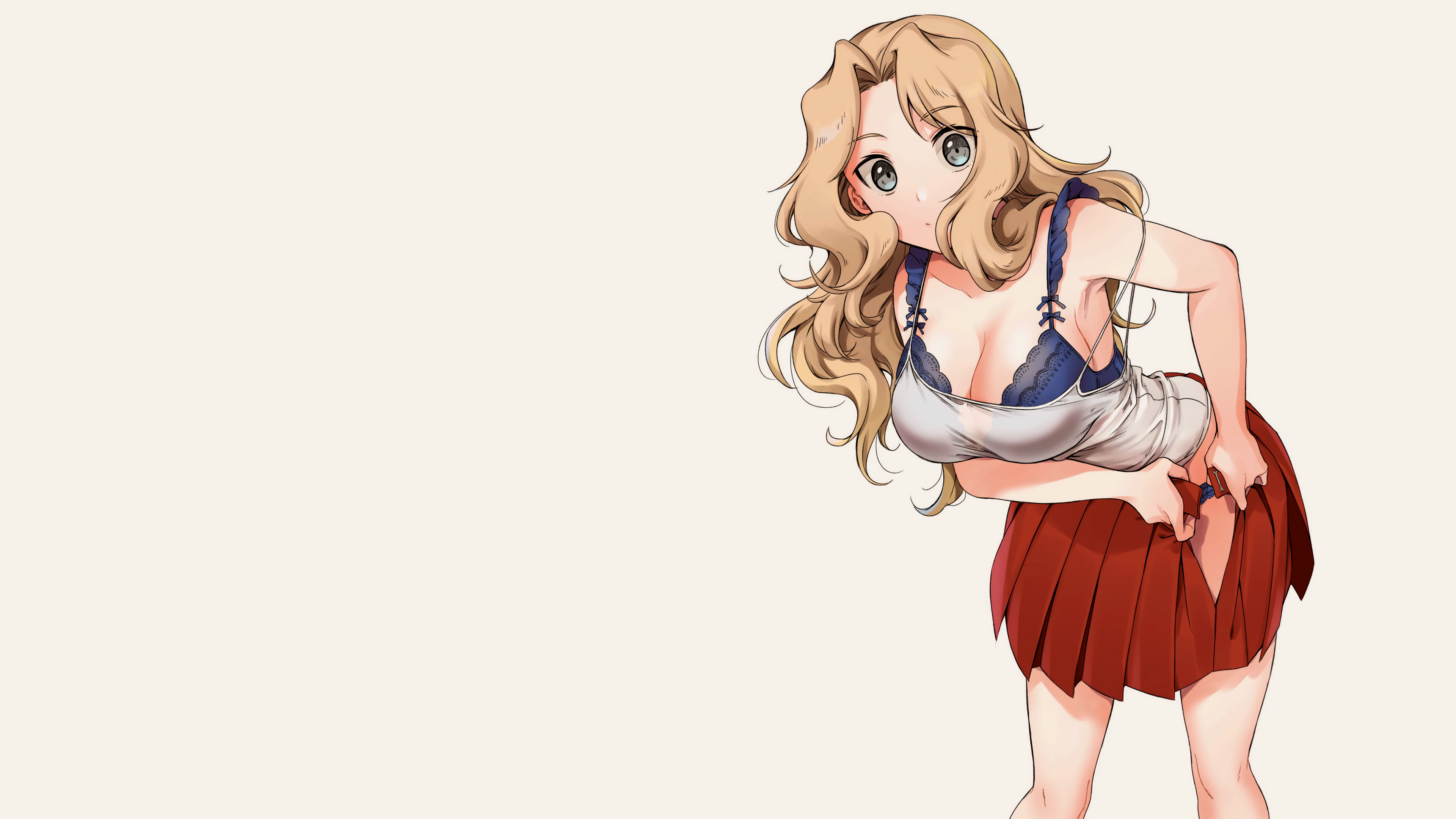 Anime 3840x2160 blonde anime girls bra straps bra skirt removing skirt
