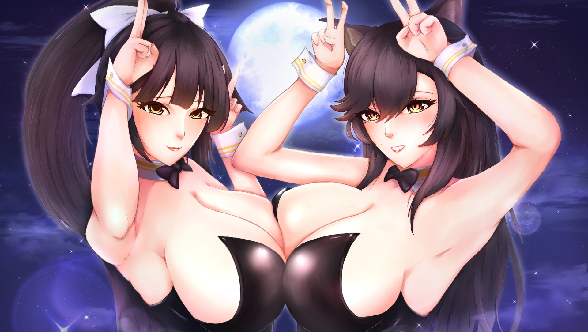 Anime 1920x1084 anime anime girls big boobs huge breasts bunny suit boobs on boobs Atago (Azur Lane) Takao (Azur Lane) Azur Lane
