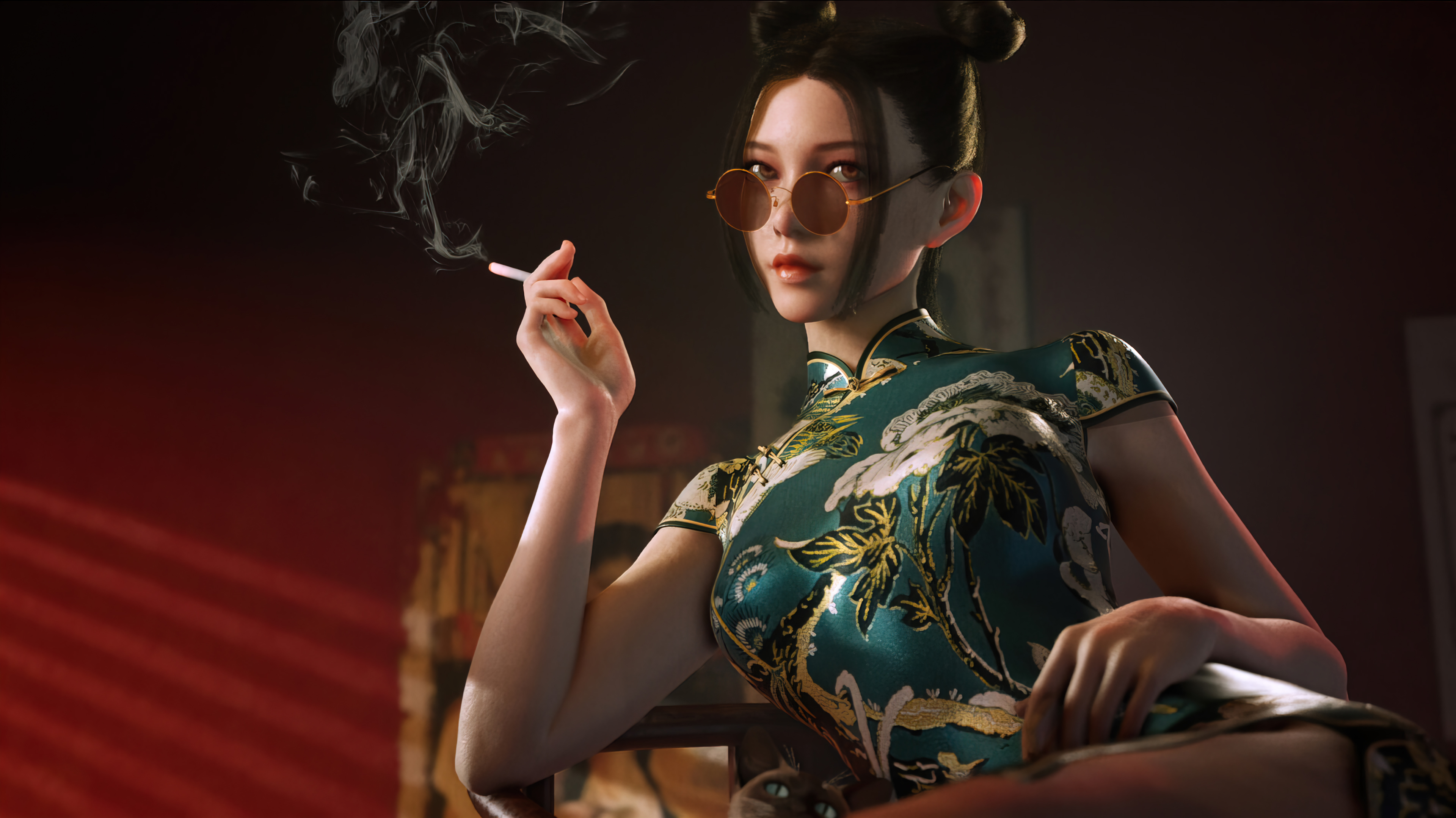 Anime 3840x2160 digital art smoking glasses CGI character design 