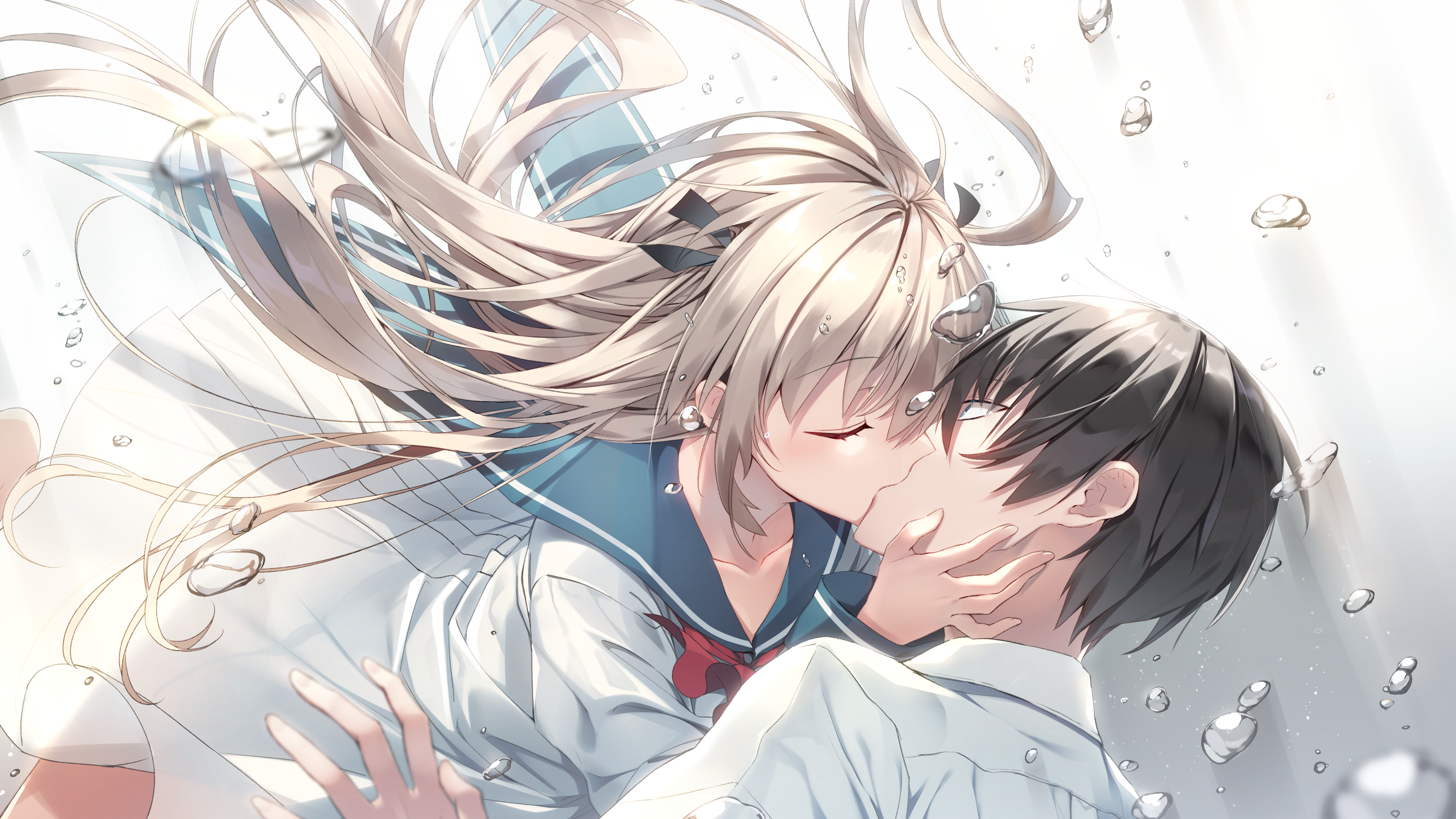 Anime 3840x2160 anime girls anime boys closed eyes kissing school uniform Yusano