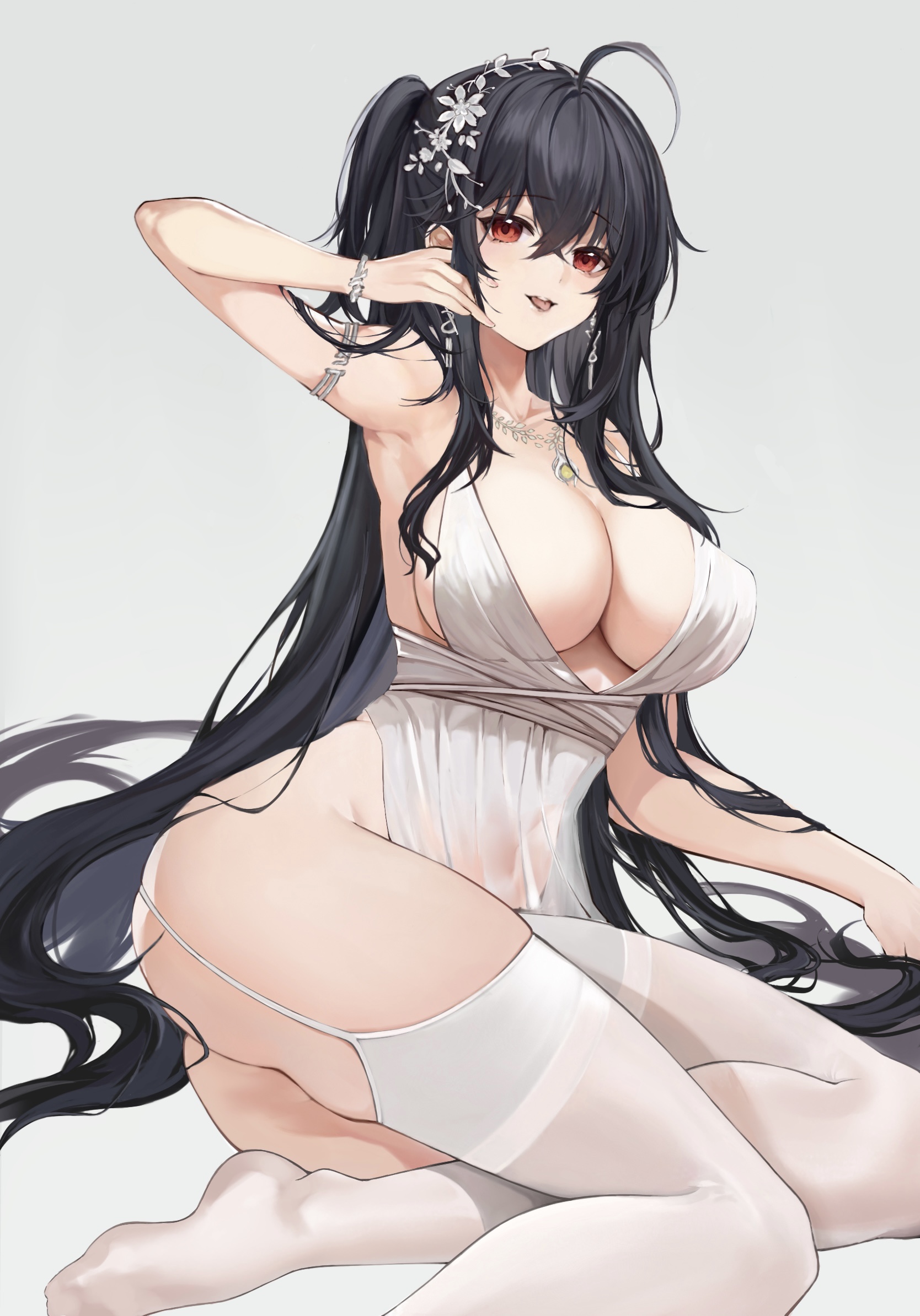 Anime 1668x2388 Azur Lane Taihou (Azur Lane) Muki anime girls boobs white stockings dark hair red eyes big boobs