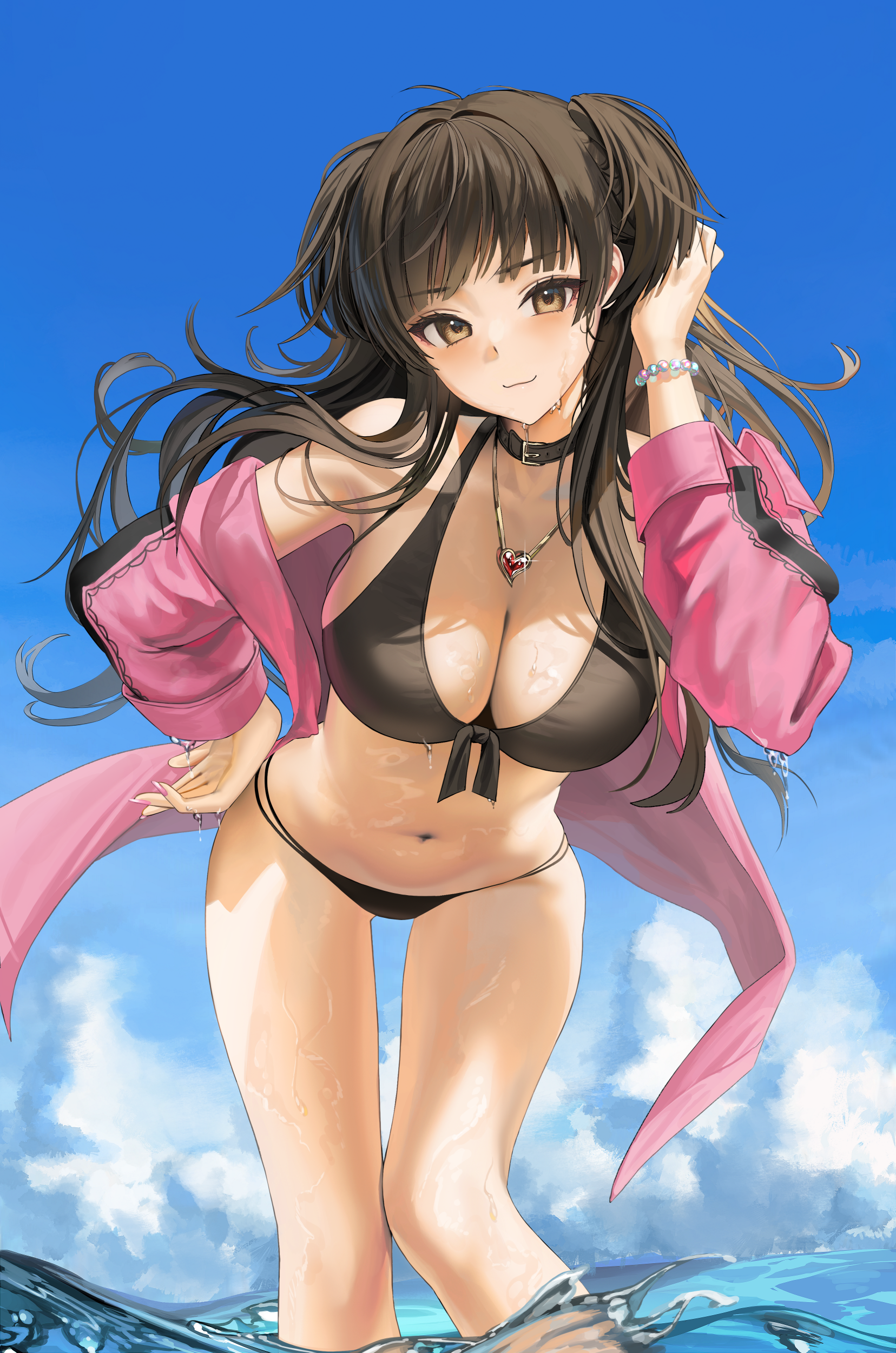 Anime 1656x2500 anime anime girls bikini cleavage big boobs in water water wet body brunette brown eyes Mayuzumi Fuyuko THE iDOLM@STER artwork Tokkihouse