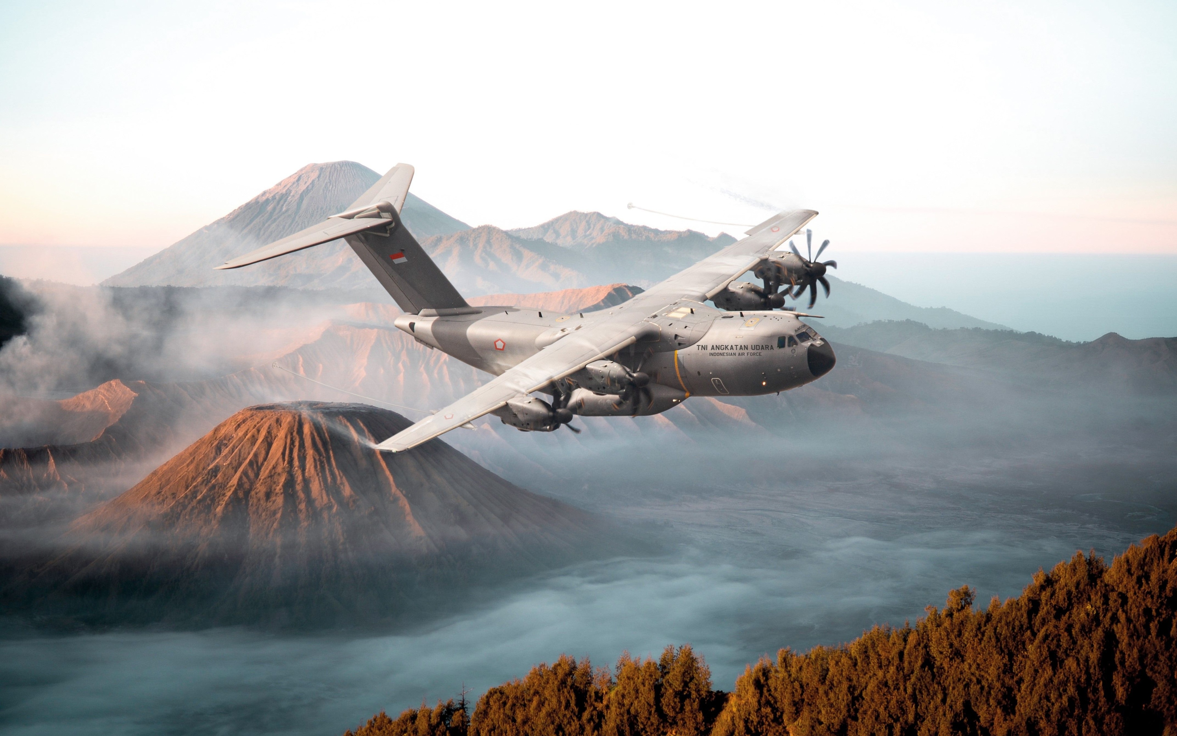 General 3840x2400 Indonesian Air Force vehicle military military vehicle aircraft military aircraft landscape mountains Indonesia Airbus A400M Atlas
