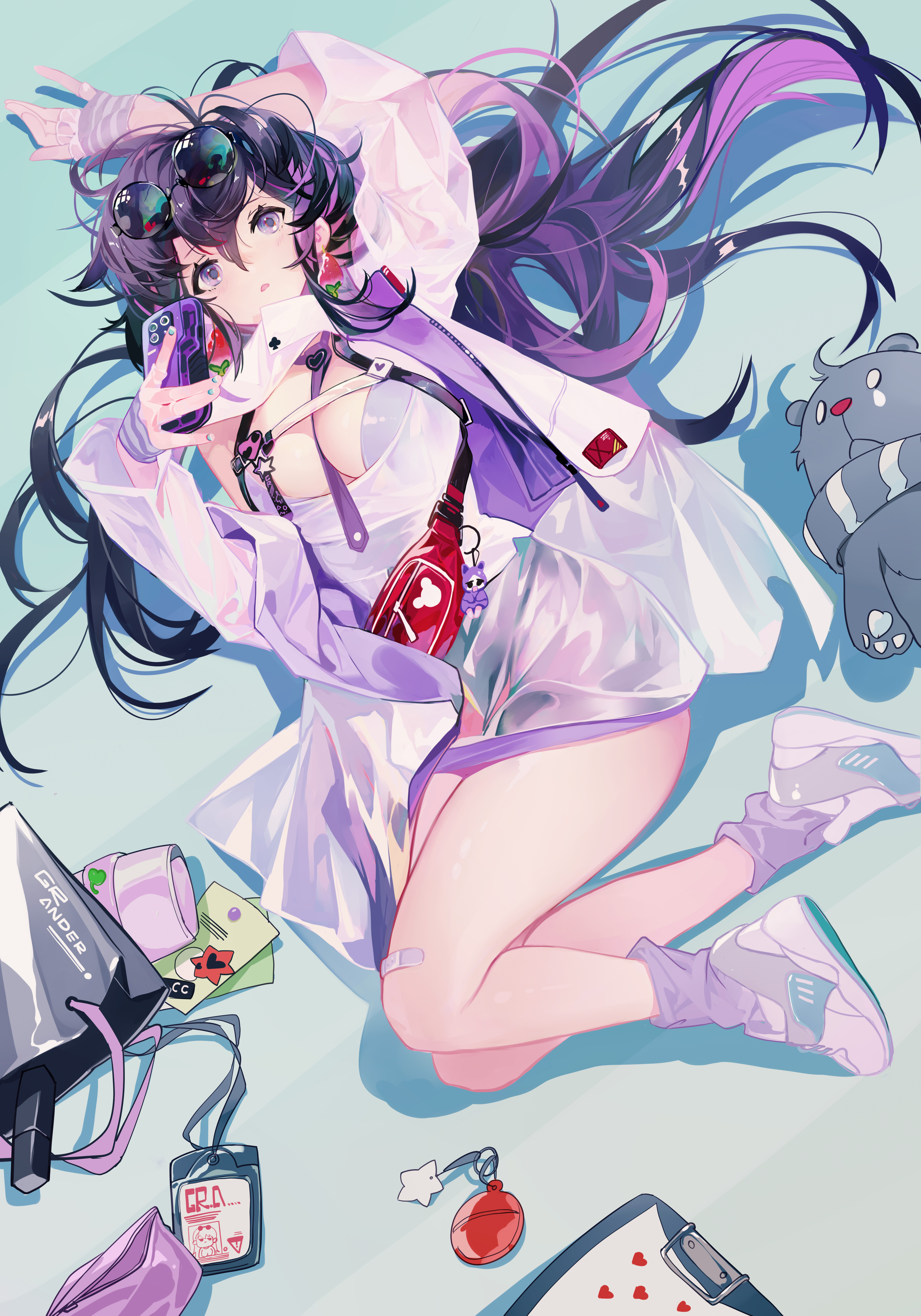 Anime 4200x6000 anime anime girls Grandialee artwork long hair purple hair purple eyes cleavage