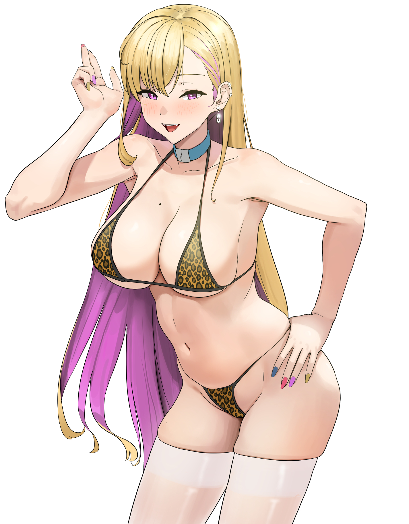 Anime 1425x1827 cleavage bikini string bikini micro bikini big boobs thigh-highs long hair blonde anime girls CheLA Last Origin Boryeon (Last Origin)