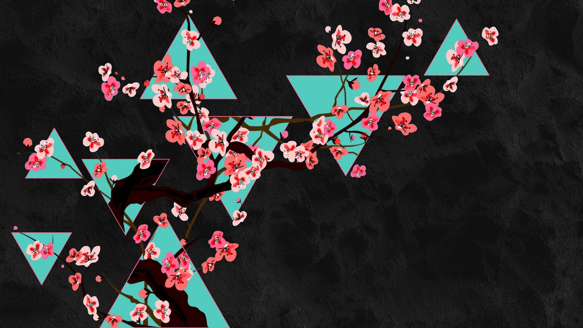 General 1920x1080 cherry blossom triangle gray background flowers abstract geometric figures