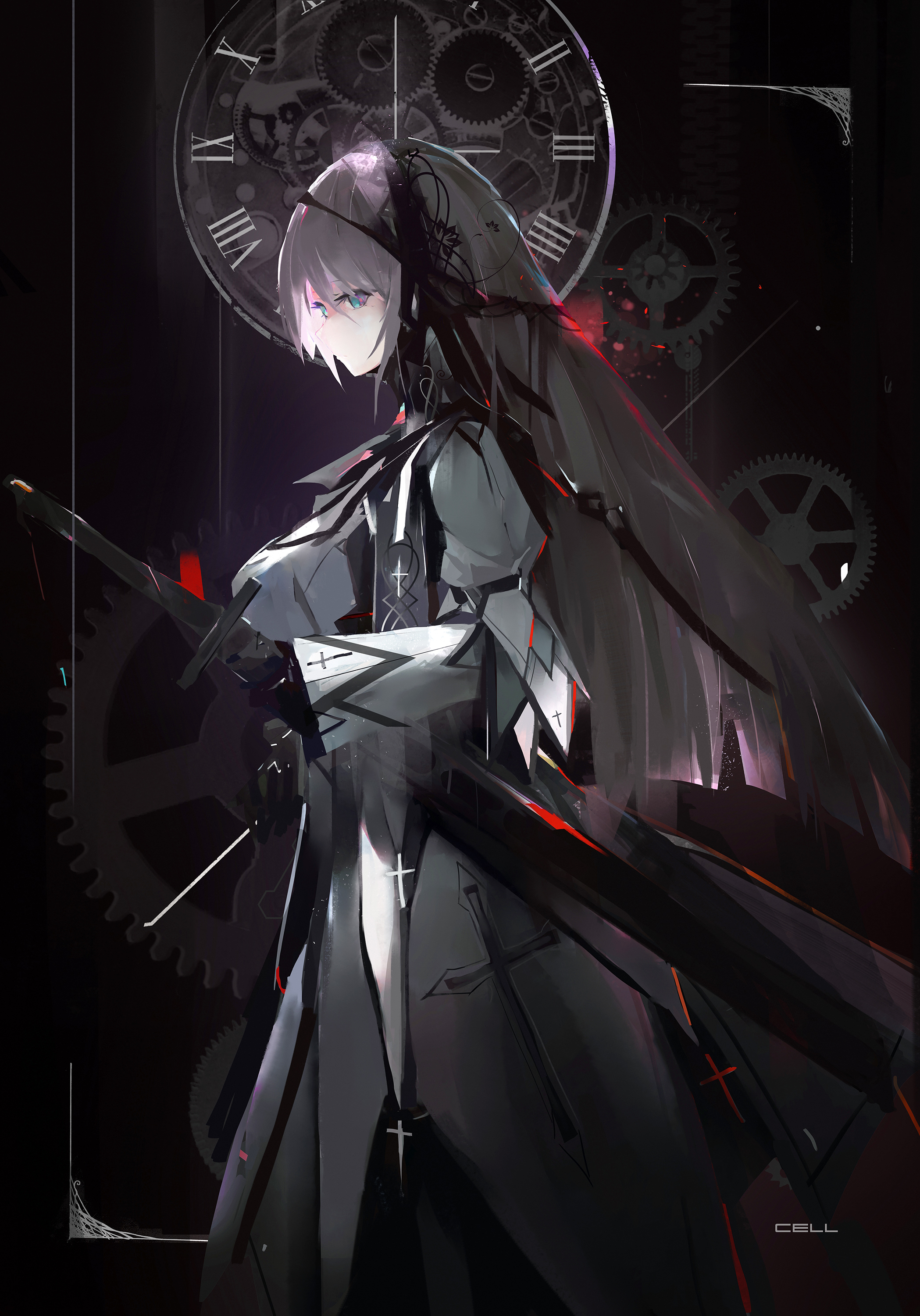 Anime 2098x3000 cell (artist) anime girls science fiction girls with guns
