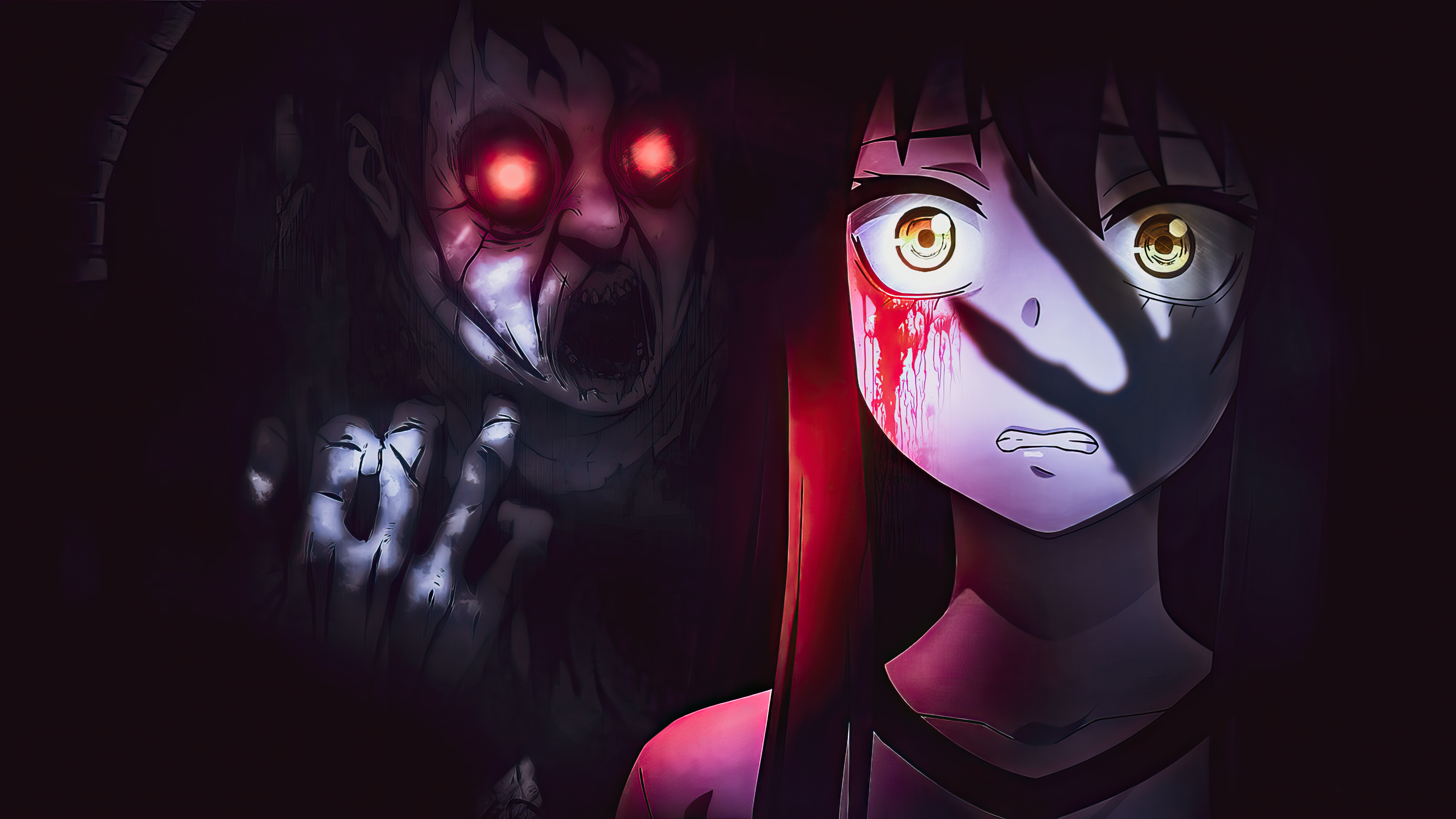 Anime 3840x2160 Mieruko-chan anime girls anime horror anime blood creature