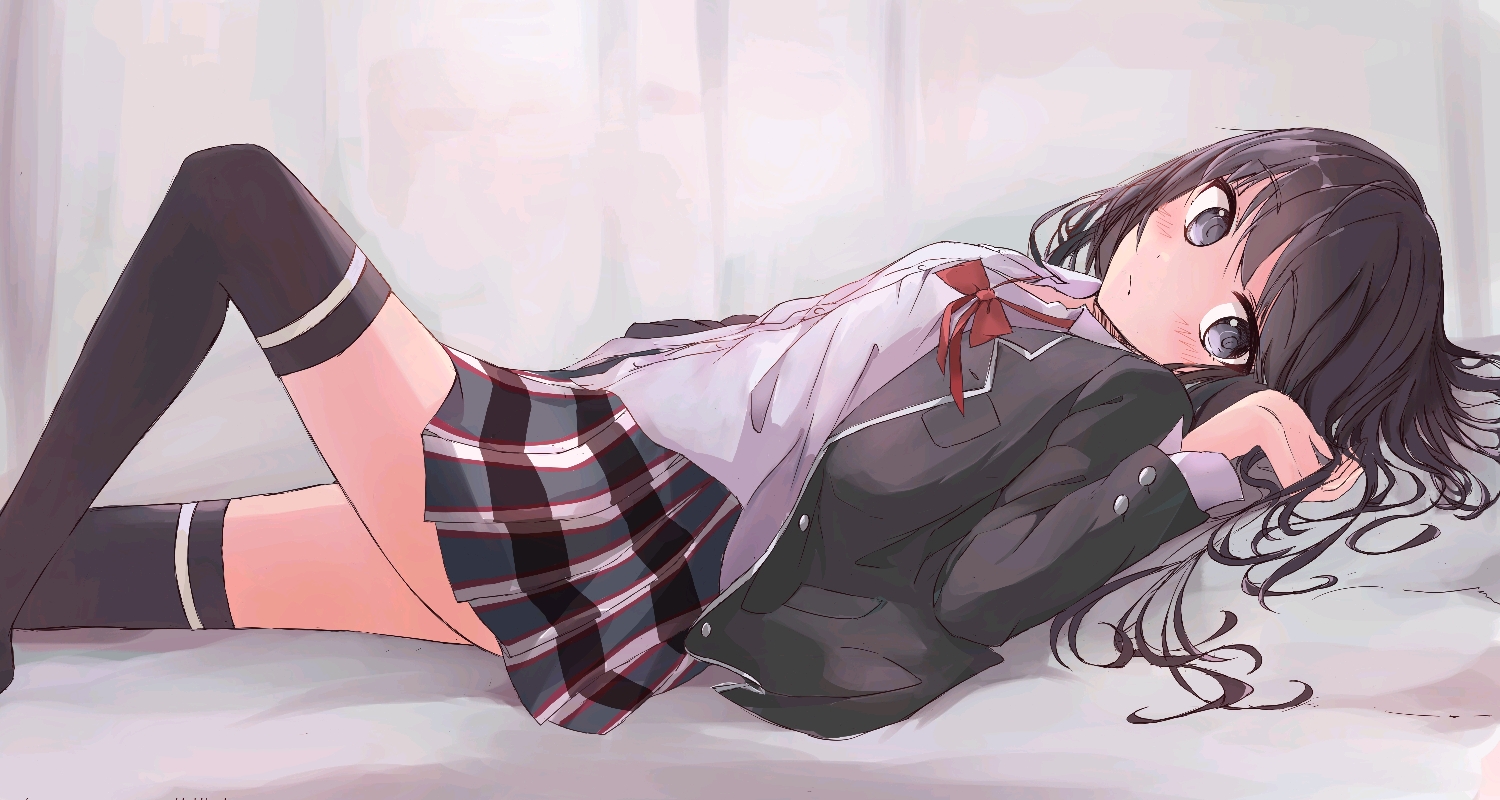 Anime 1500x800 anime girls schoolgirl school uniform thigh-highs Yukinoshita Yukino Yahari Ore no Seishun Love Comedy wa Machigatteiru