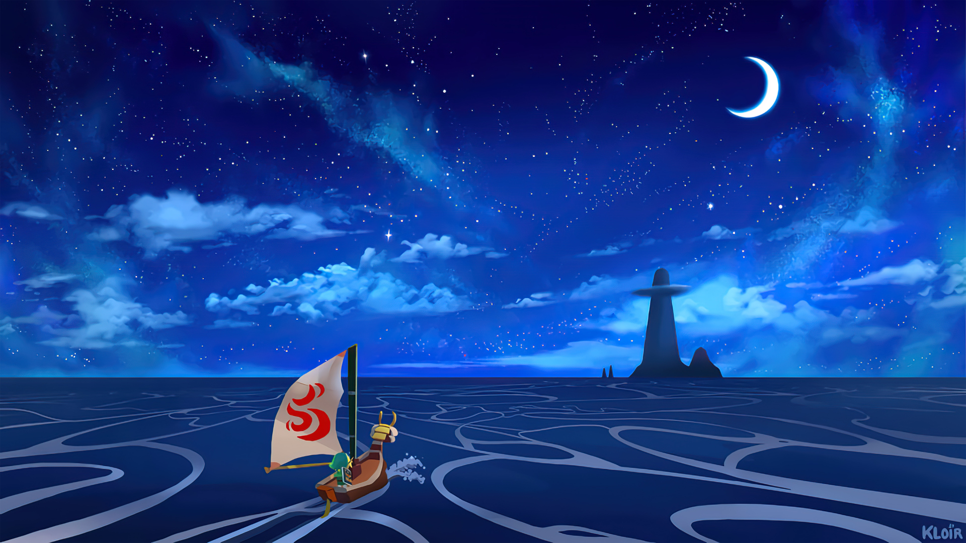 General 1920x1080 The Legend of Zelda The Legend of Zelda: The Wind Waker ocean view night island stars Link sailing King of Red Lions video games