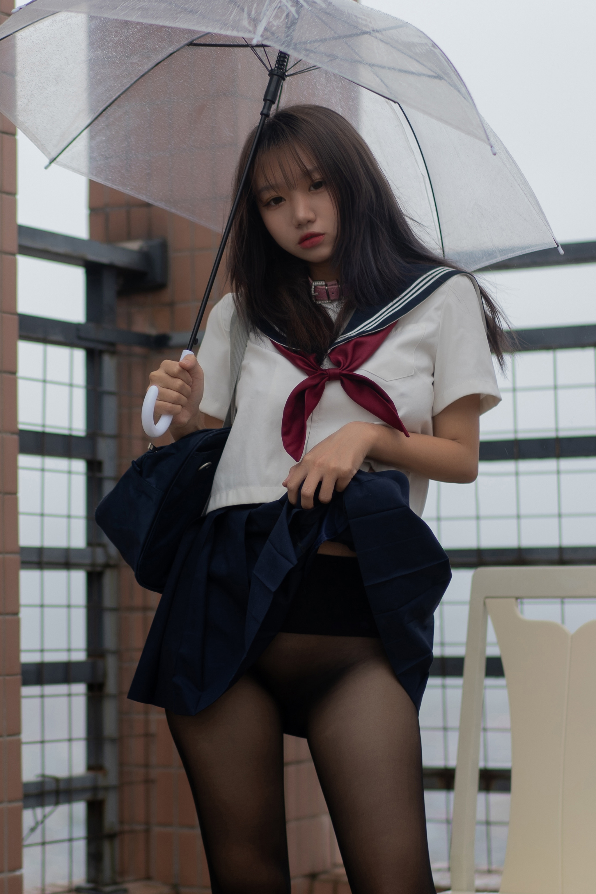 People 2048x3072 Asian women school uniform stockings skirt lifting skirt nopan strategic shadow umbrella