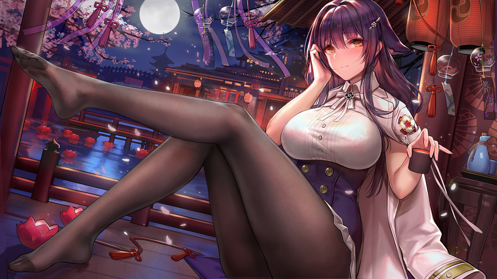 Anime 1667x938 Azur Lane Azuma (Azur Lane) feet pantyhose big boobs anime girls artwork zjsstc