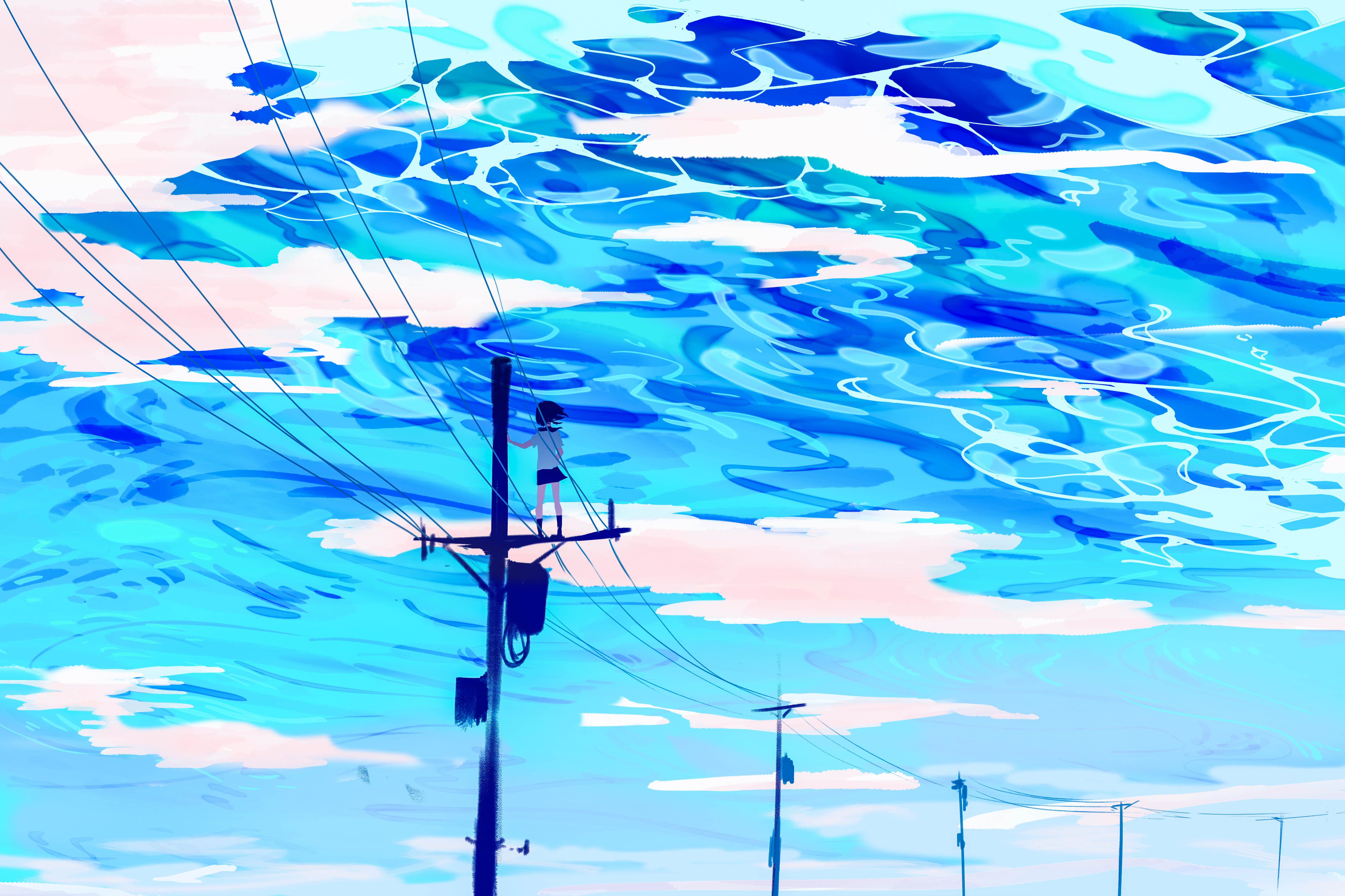 Anime 4961x3307 anime sky skyscape landscape anime girls cyan