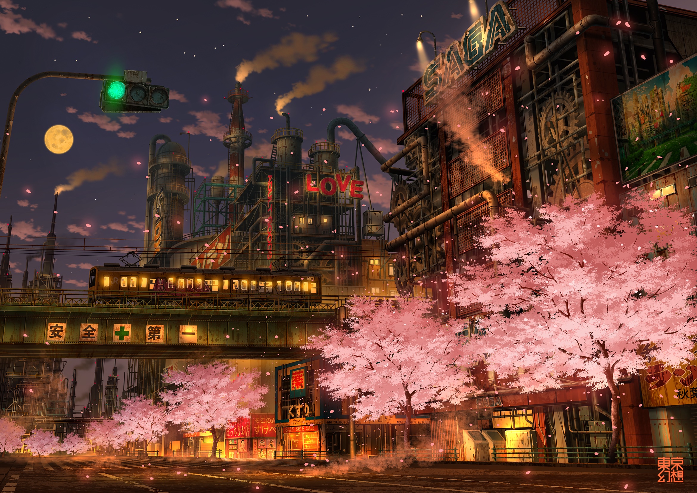 Anime 2339x1654 TokyoGenso Sega anime Tokyo Moon cherry blossom