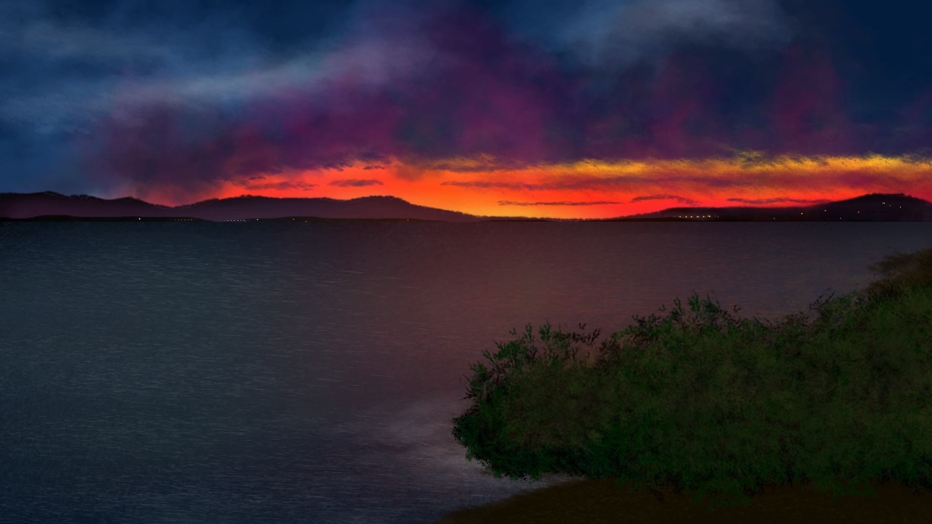 General 1920x1080 digital painting digital art nature shoreline dusk