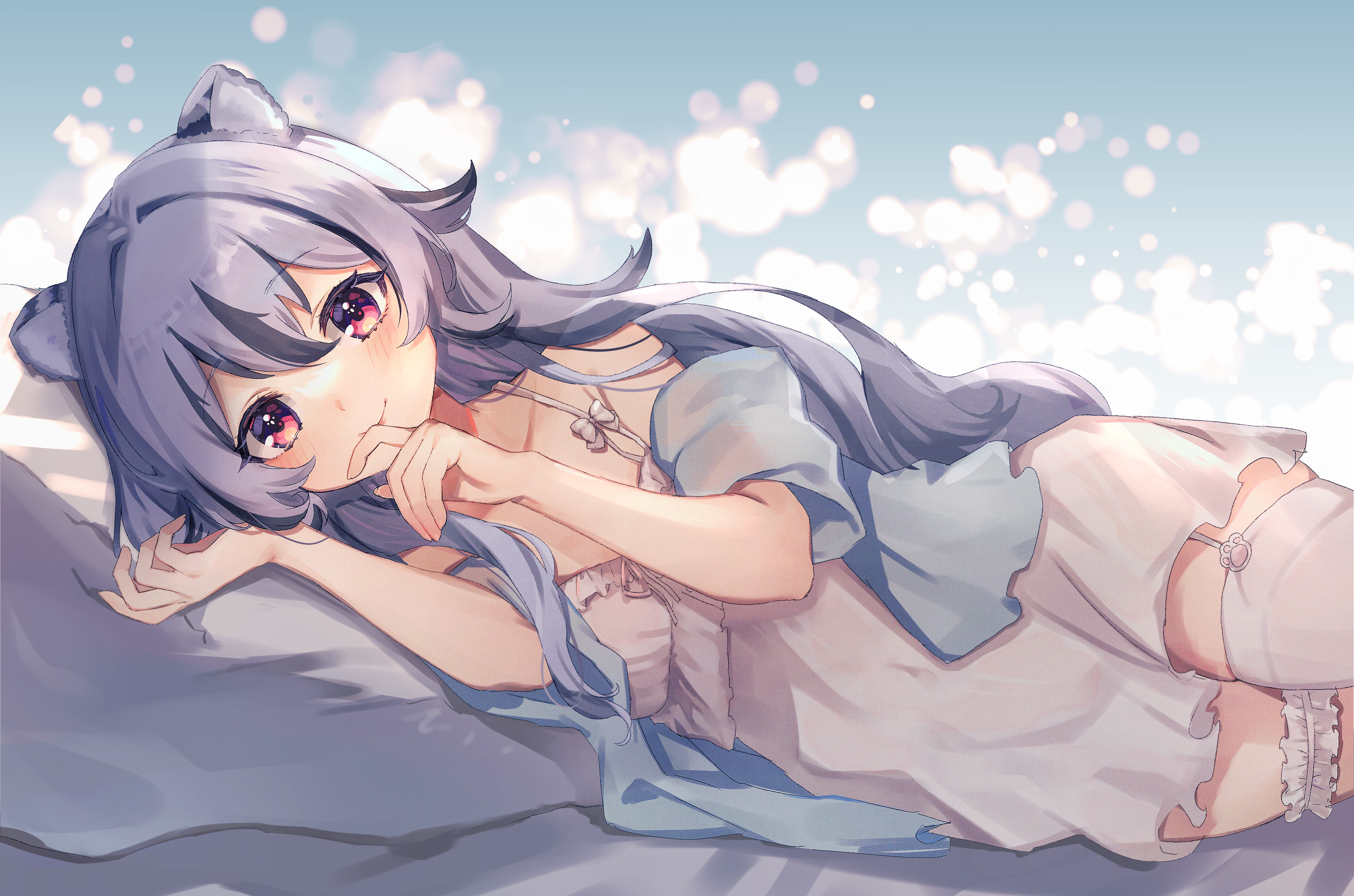 Anime 3541x2343 anime anime girls lying on side in bed animal ears