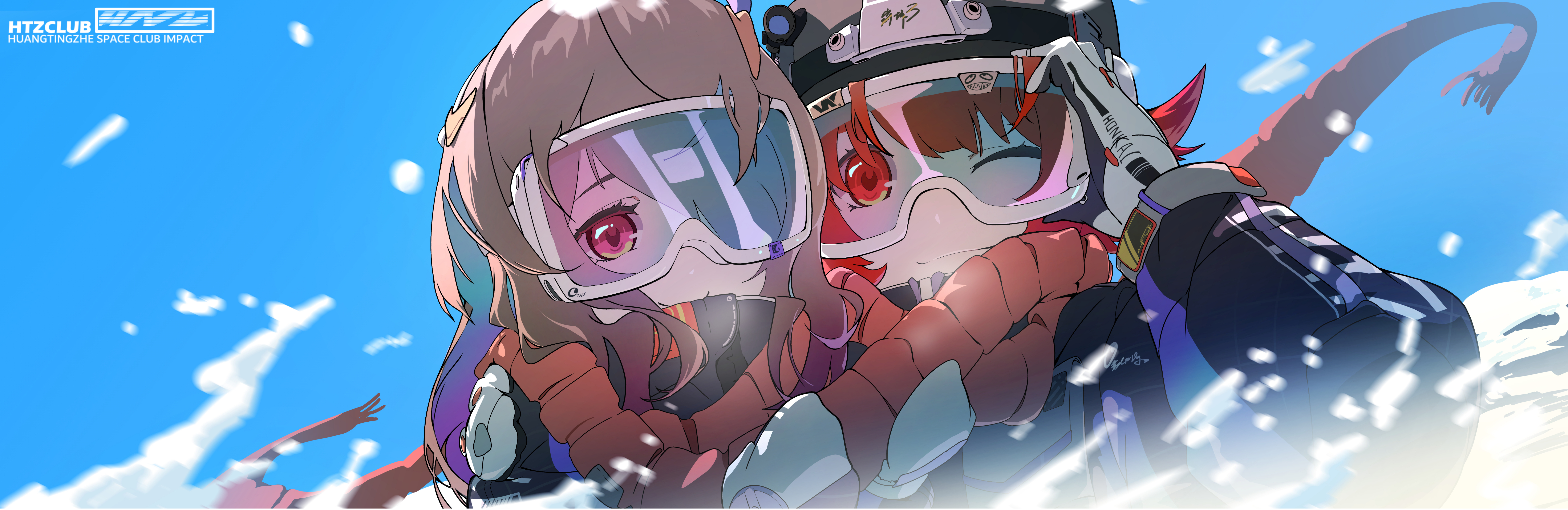 Anime 7453x2423 Honkai Impact 3rd artwork Honkai Impact anime girls anime Rita Rossweisse blonde red eyes skiing scarf