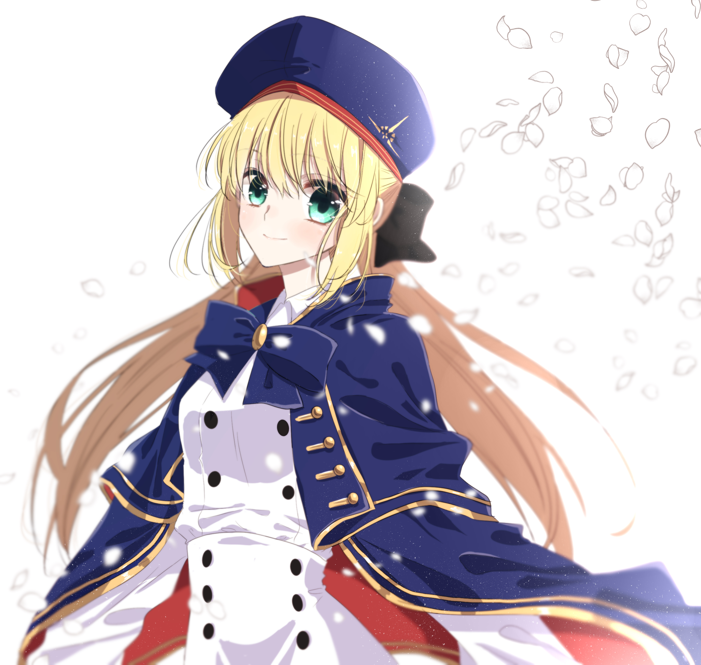 Anime 2358x2238 anime anime girls Fate series Fate/Grand Order Artoria Caster Artoria Pendragon long hair blonde solo artwork fan art hat women with hats green eyes white background looking at viewer simple background smiling