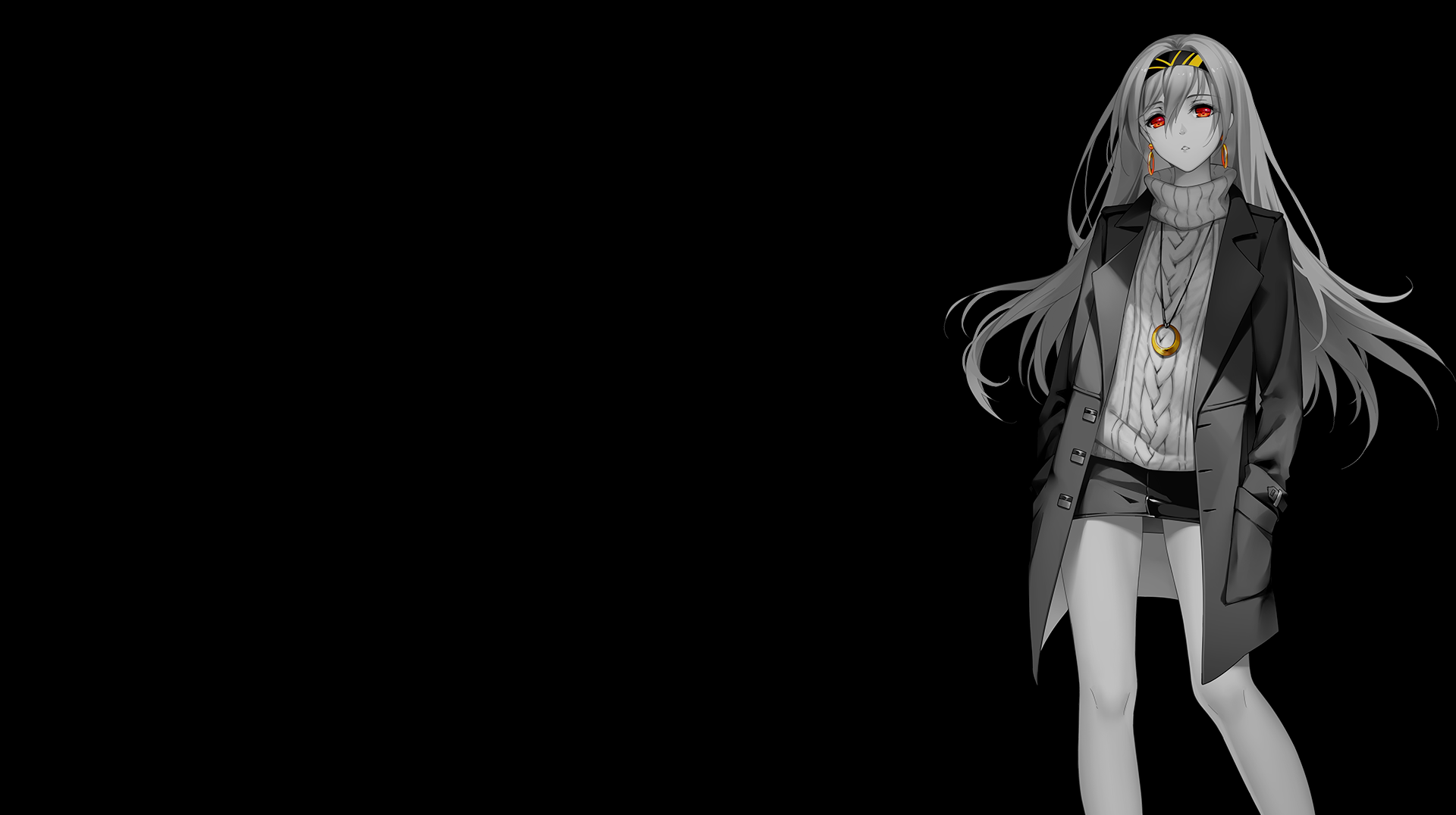 Anime 1920x1076 simple background selective coloring black background dark background anime girls