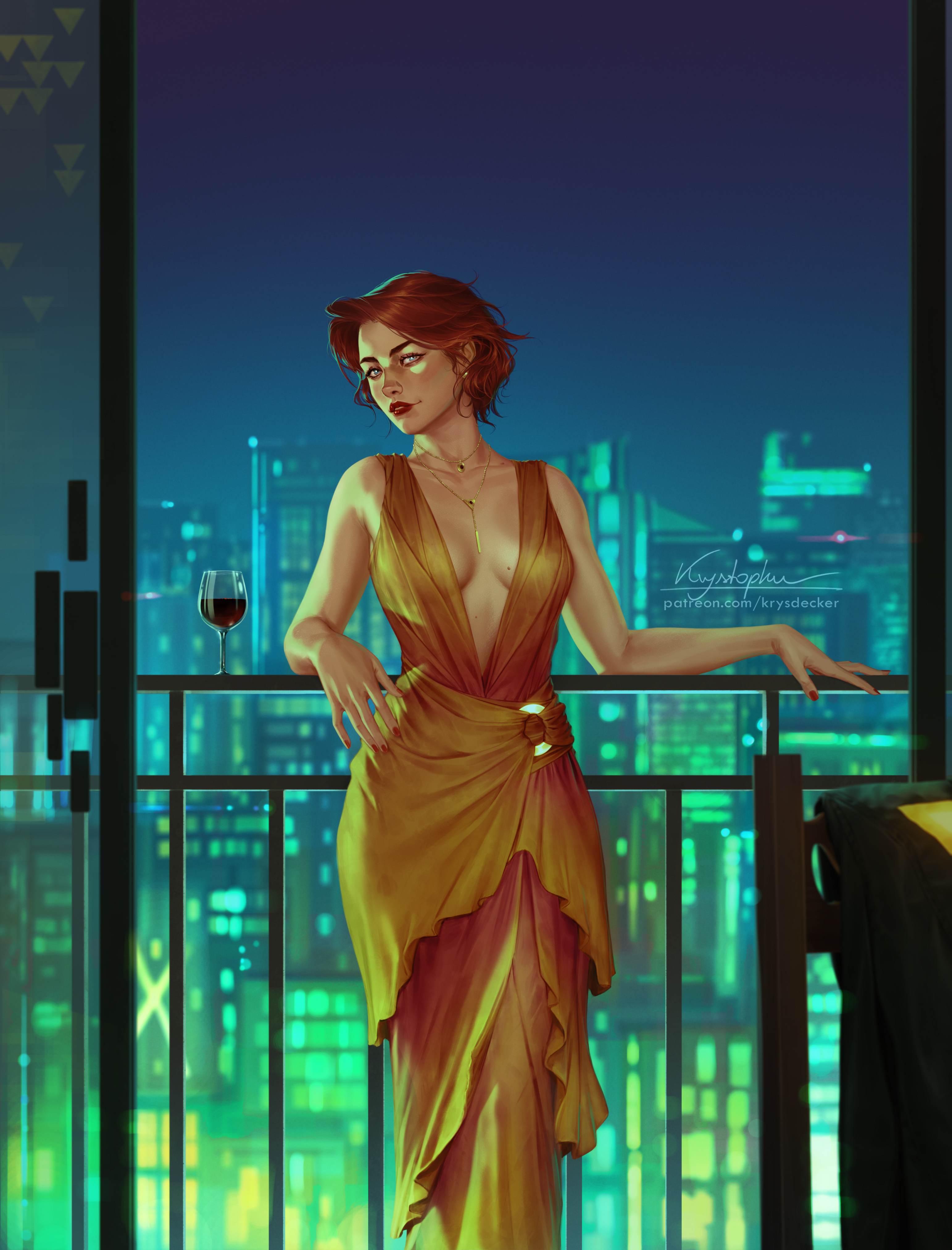 General 3085x4047 Red (Transistor) Transistor video games video game girls redhead video game characters looking at viewer parted lips red lipstick cleavage dress artwork drawing illustration fan art Krys Decker portrait display