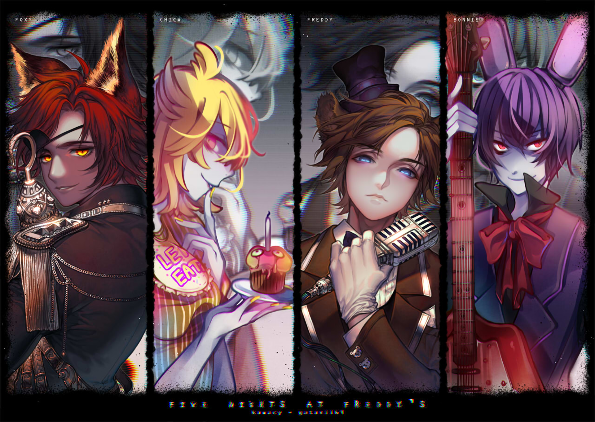 Anime 1920x1362 Five Nights at Freddy's Freddy Fazbear bonnie the bunny Chica (FNAF) Foxy (FNAF) Kawacy collage fan art video games video game girls video game characters