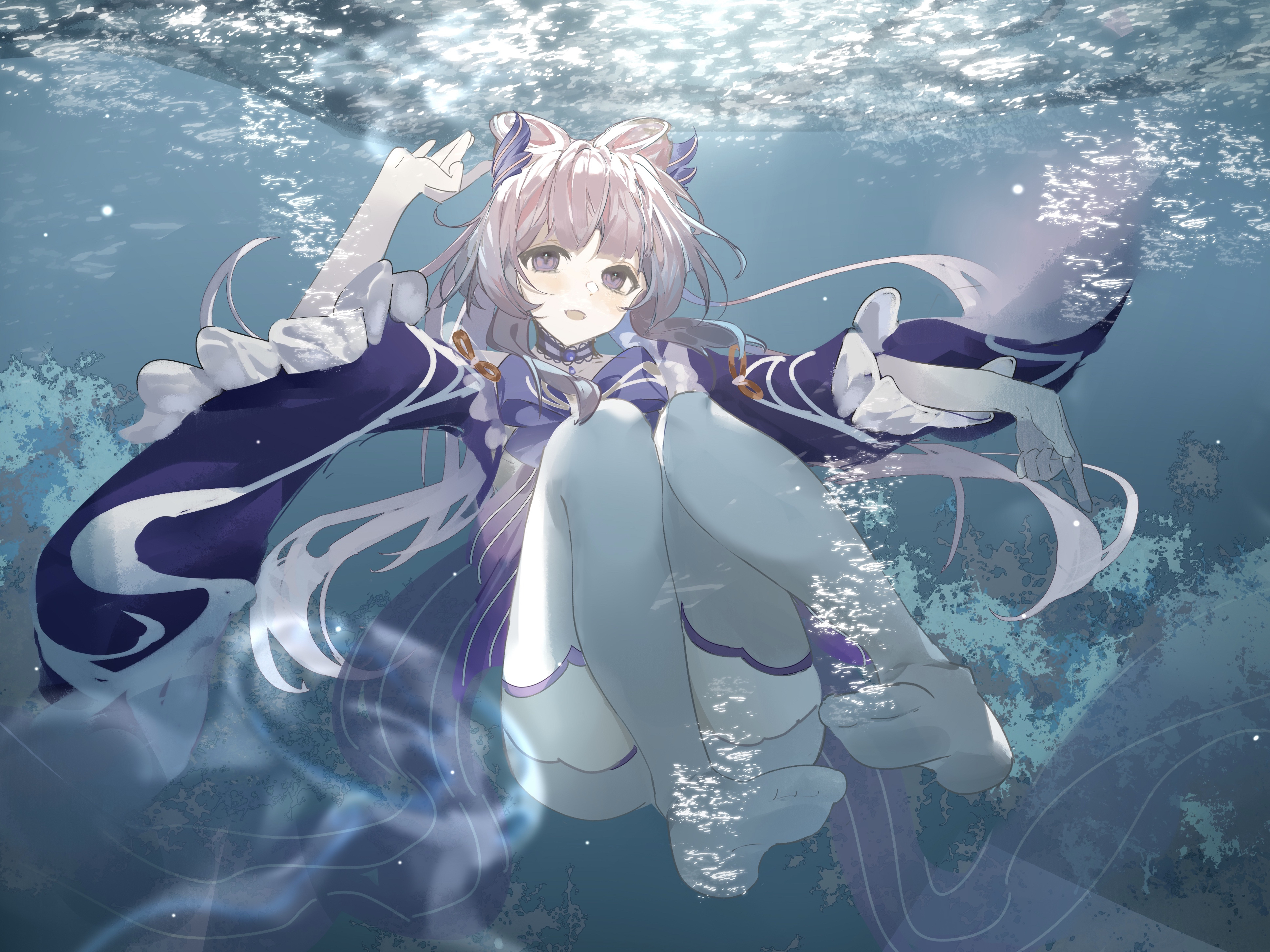 Anime 3877x2908 anime anime girls Zc Ling artwork Genshin Impact Sangonomiya Kokomi (Genshin Impact) underwater