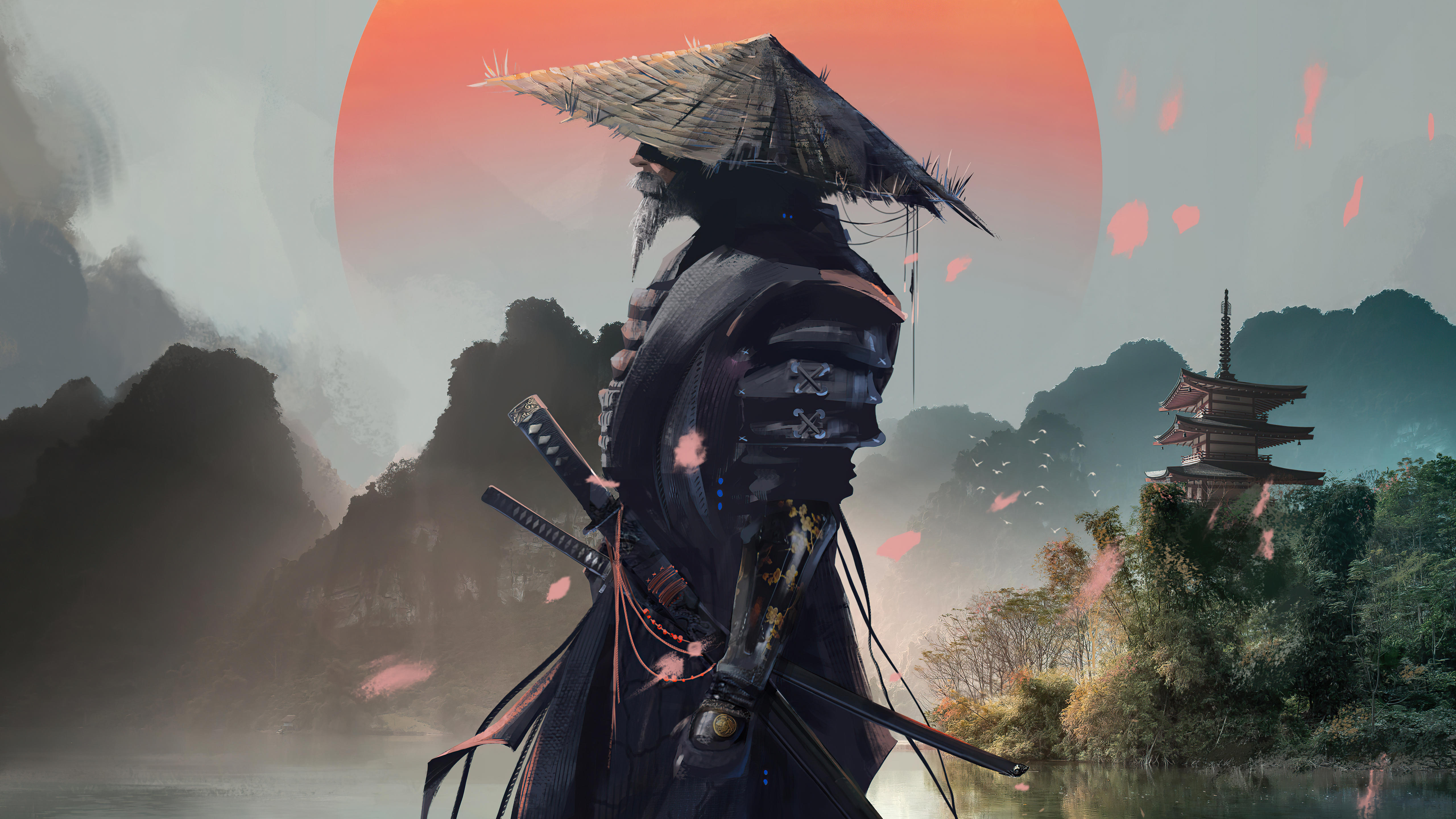 General 5120x2880 digital art warrior samurai landscape Xavier Cuenca fantasy men fantasy art hat