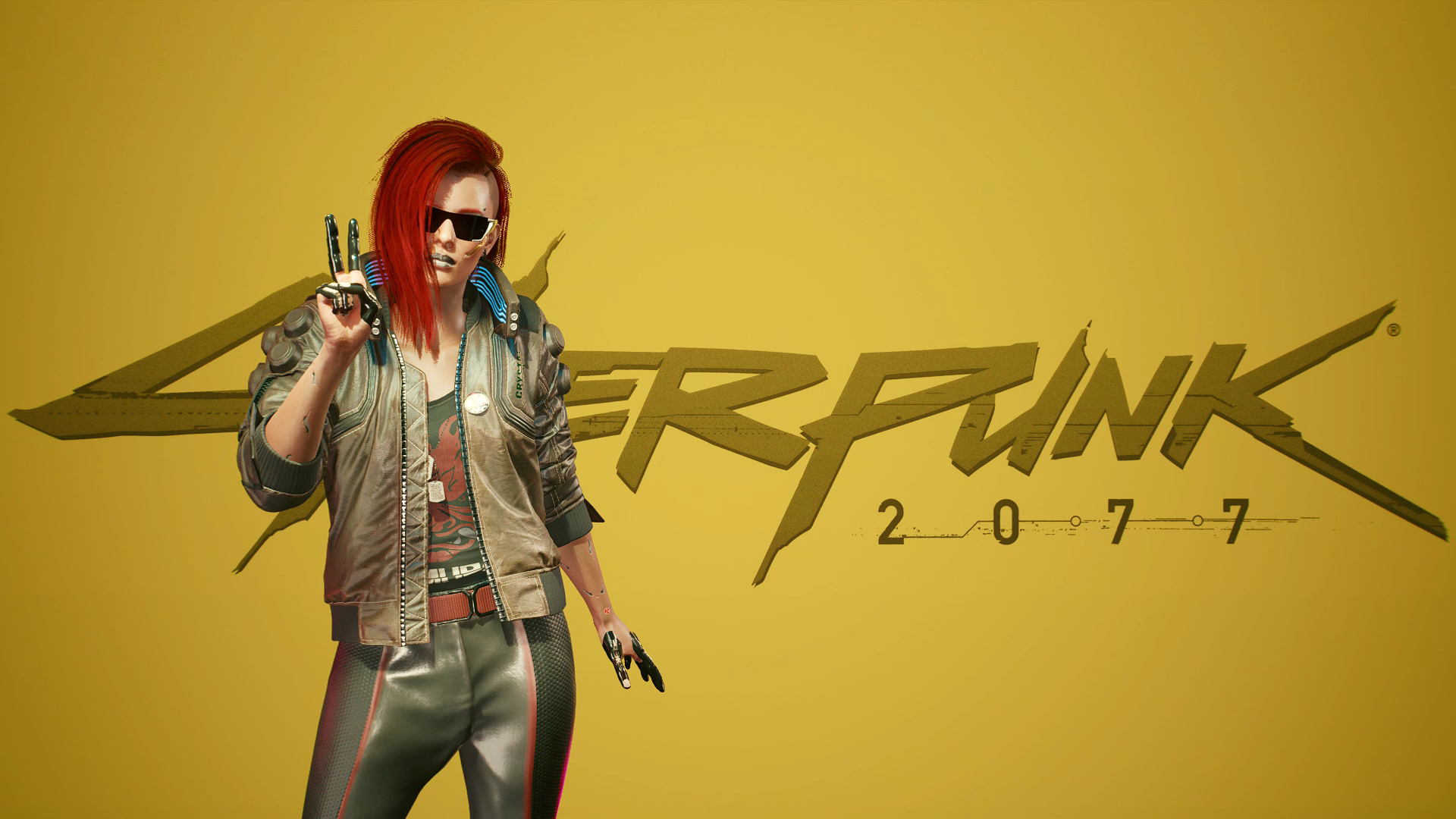 General 1920x1080 cyberpunk Cyberpunk 2077 redhead standing sunglasses logo jacket video games CD Projekt RED