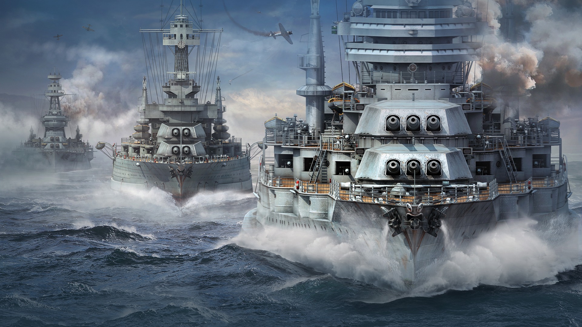General 1920x1080 World of Warships  Battleships war ocean battle digital art military